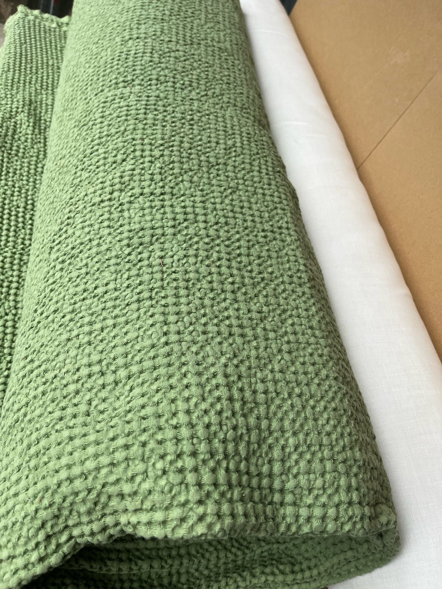 Olive Drab Waffle Linen Cotton Fabric: 88" Extra Wide, BGO137