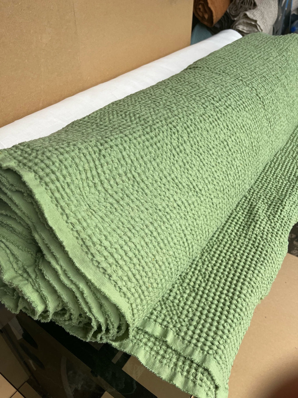 Olive Drab Waffle Linen Cotton Fabric: 88" Extra Wide, BGO137