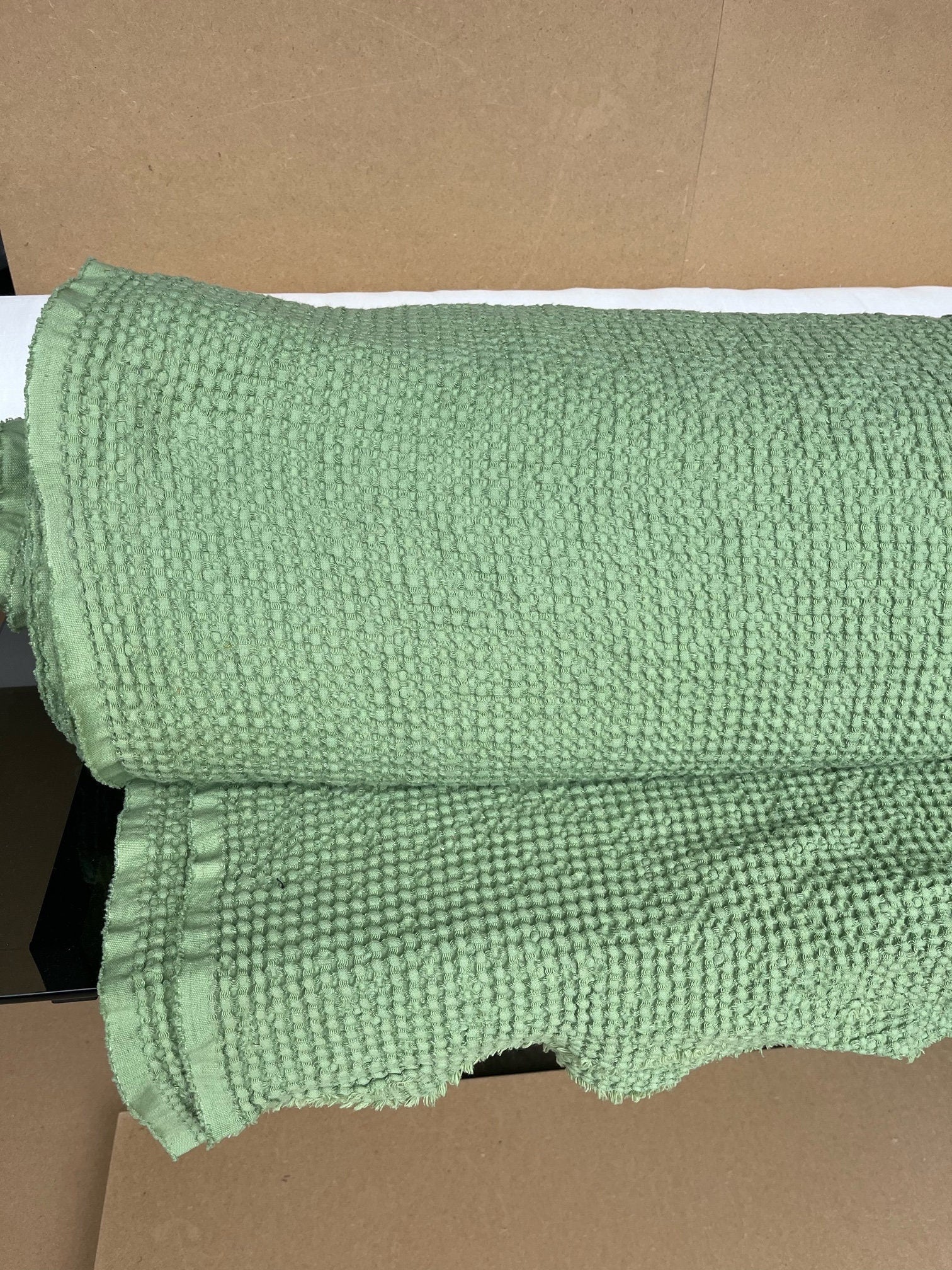 Olive Drab Waffle Linen Cotton Fabric: 88" Extra Wide, BGO137
