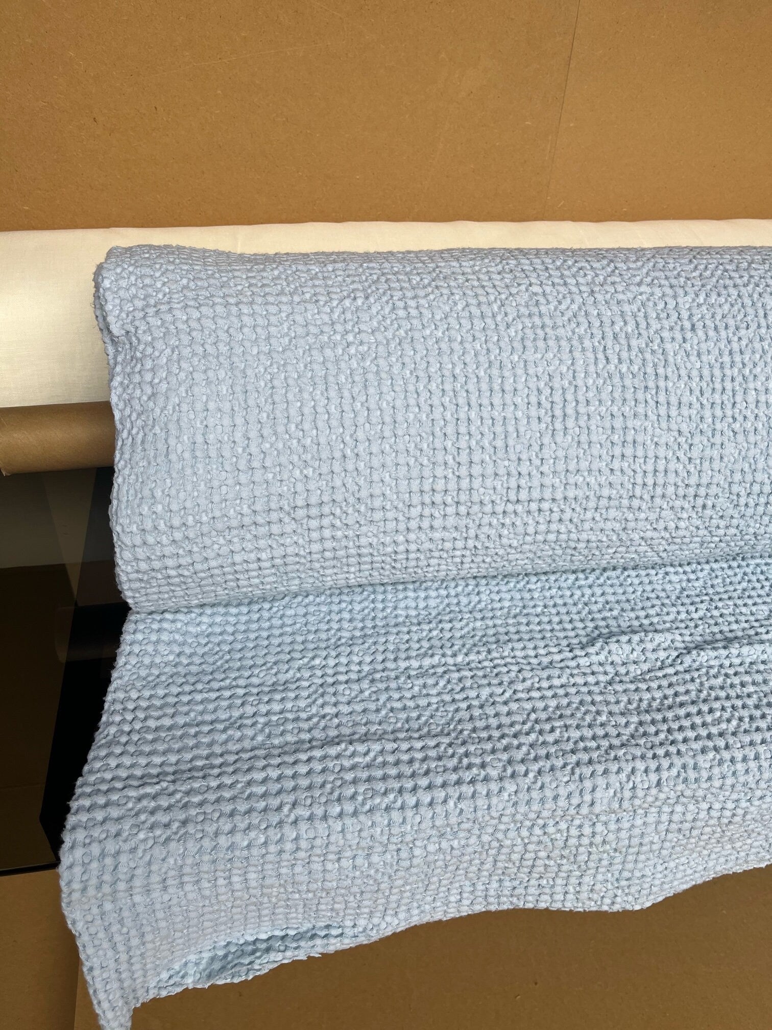 88" Extra Wide Waffle Linen Cotton Fabric: Light Steel Blue