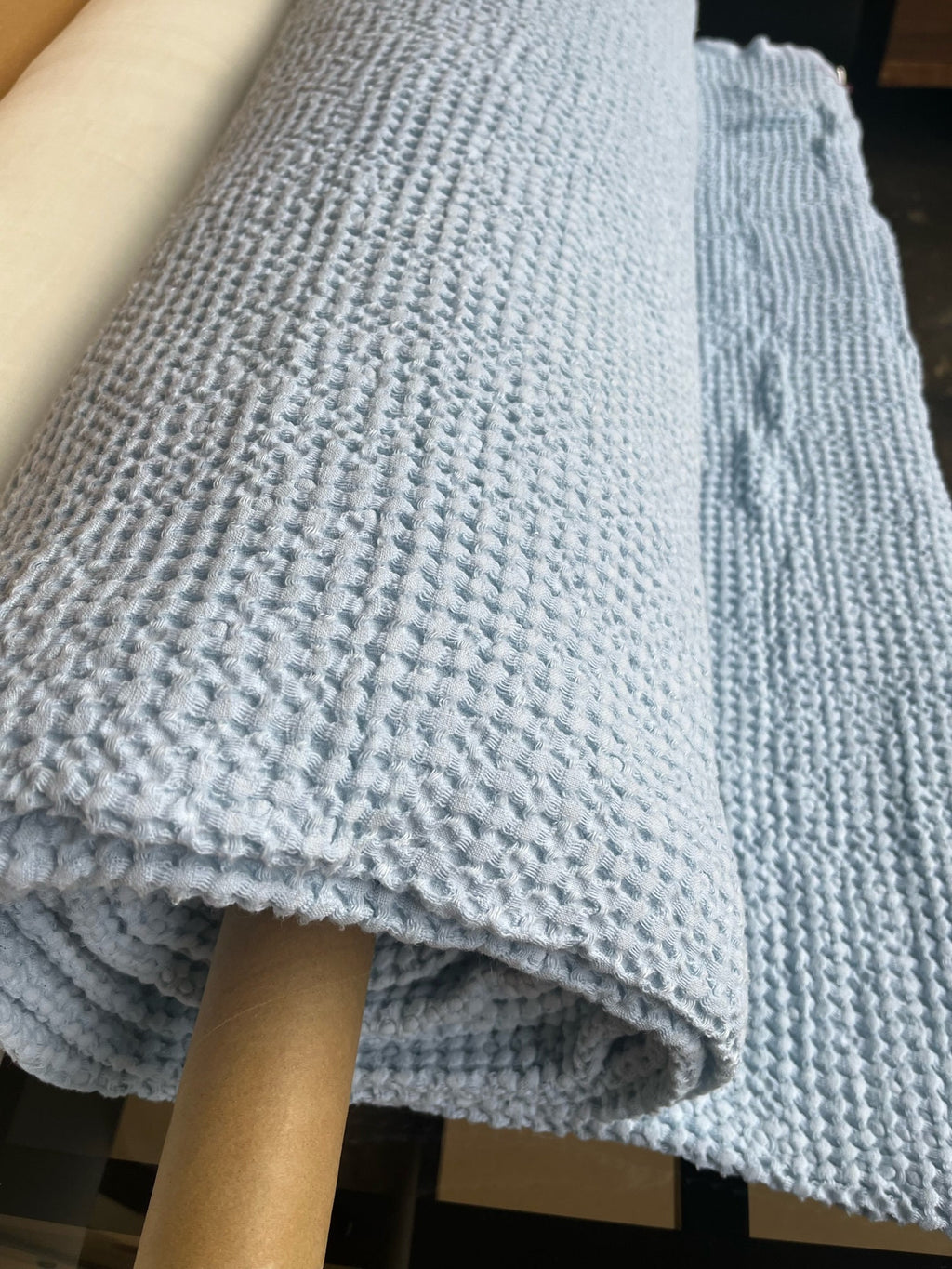 88" Extra Wide Waffle Linen Cotton Fabric: Light Steel Blue