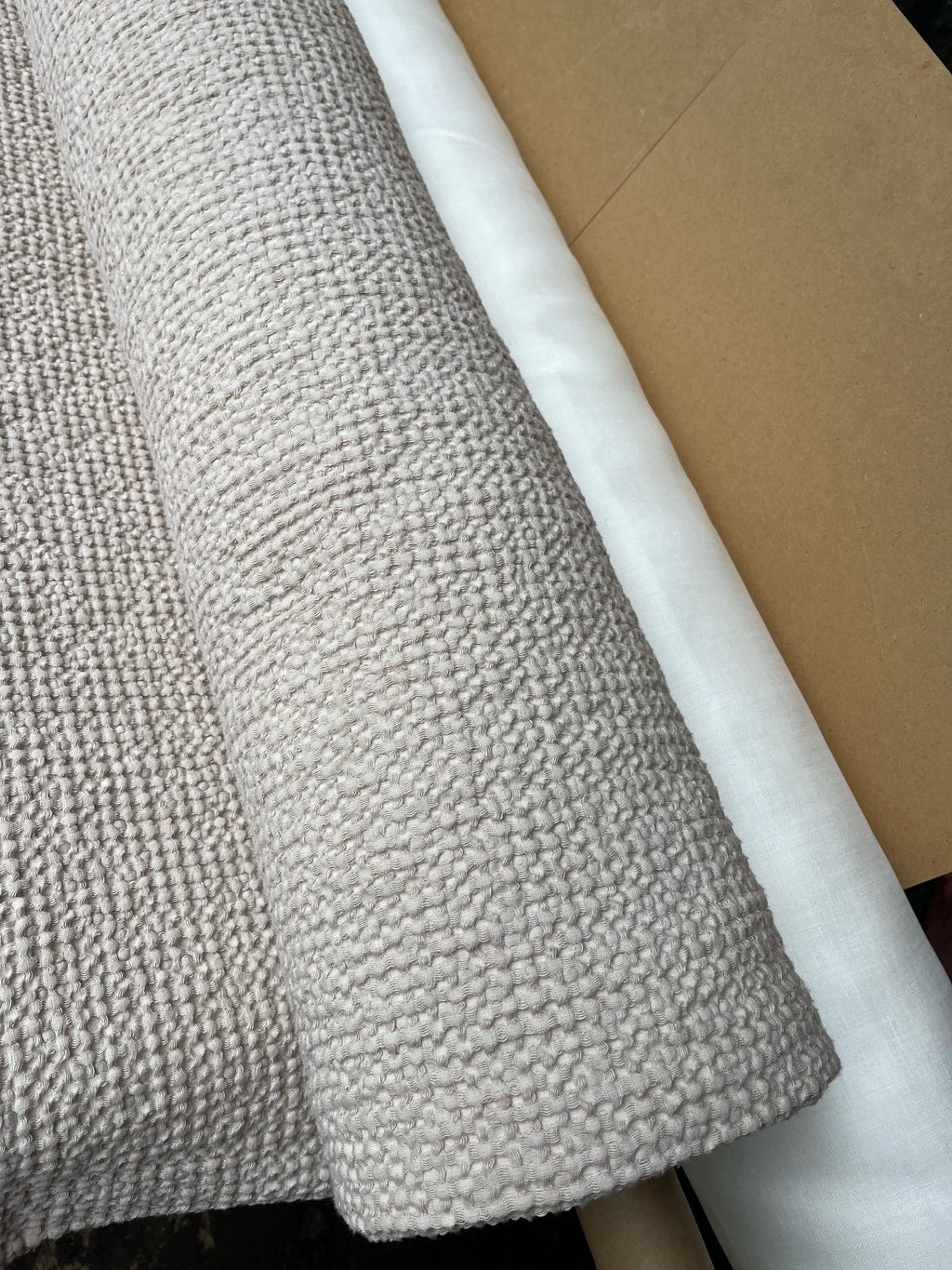 Extra Wide Waffle Linen Cotton Fabric: Warm Ivory BGO137, 88" Wide