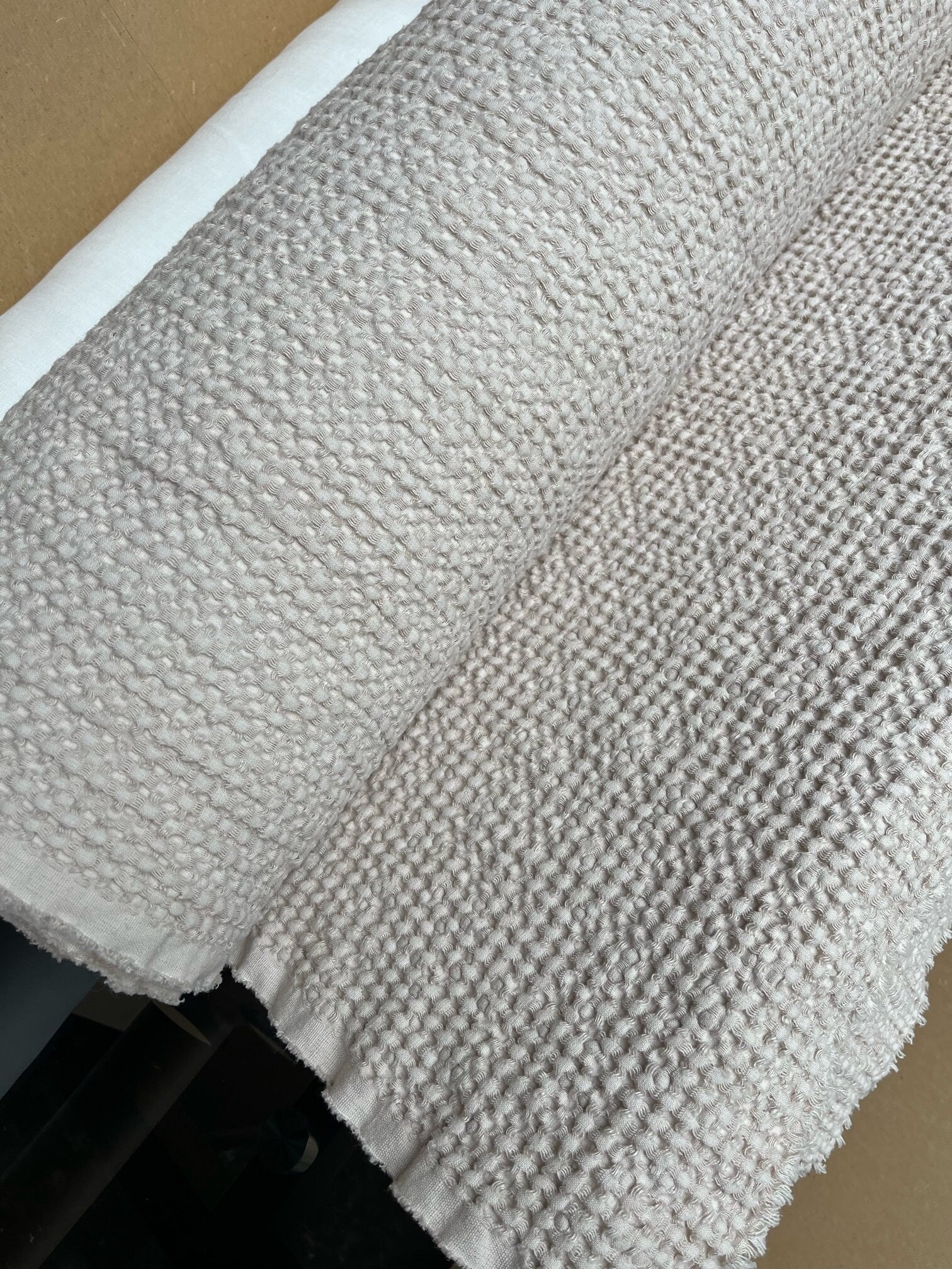 Extra Wide Waffle Linen Cotton Fabric: Warm Ivory BGO137, 88" Wide