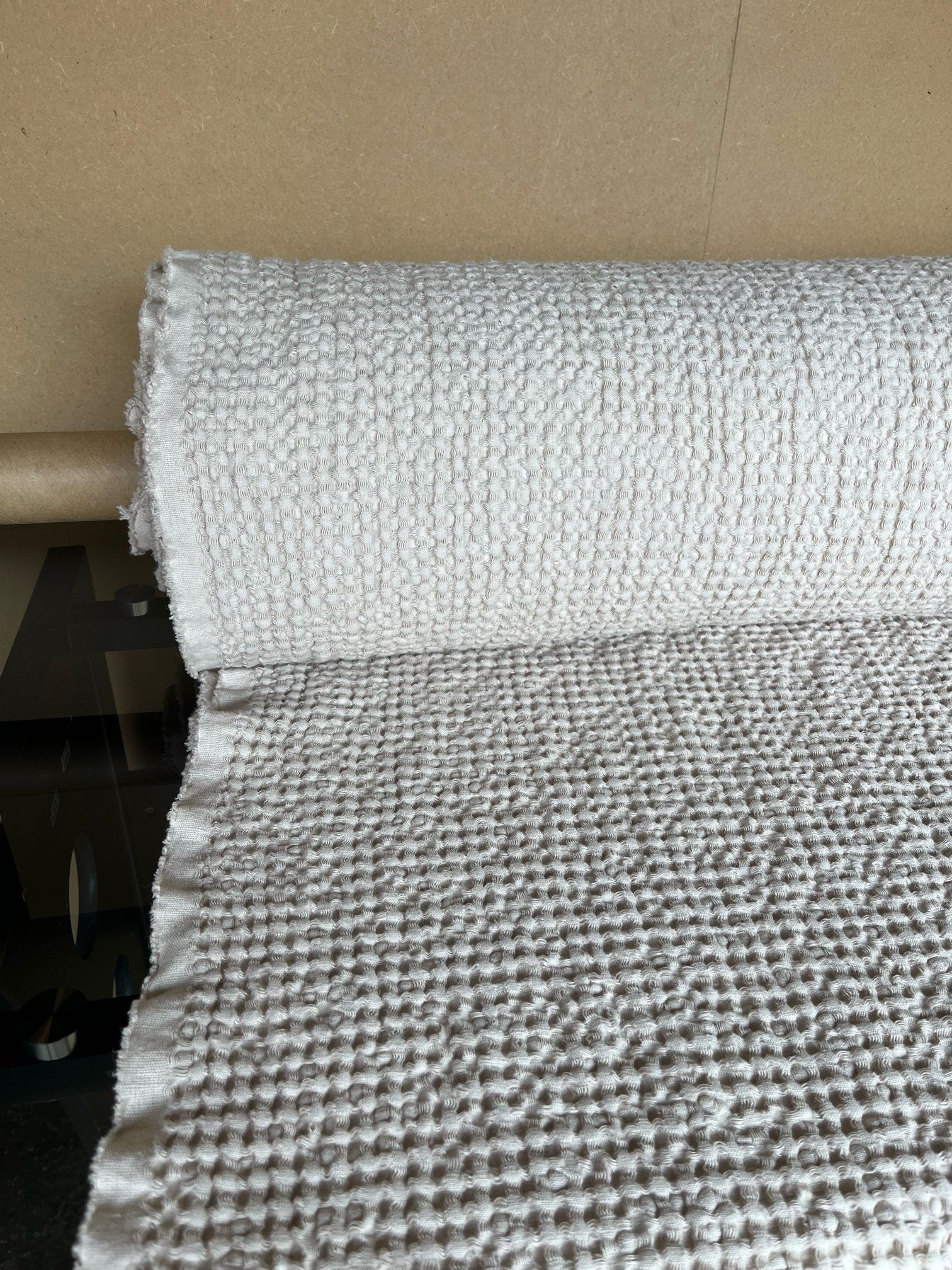 Extra Wide Waffle Linen Cotton Fabric: Warm Ivory BGO137, 88" Wide