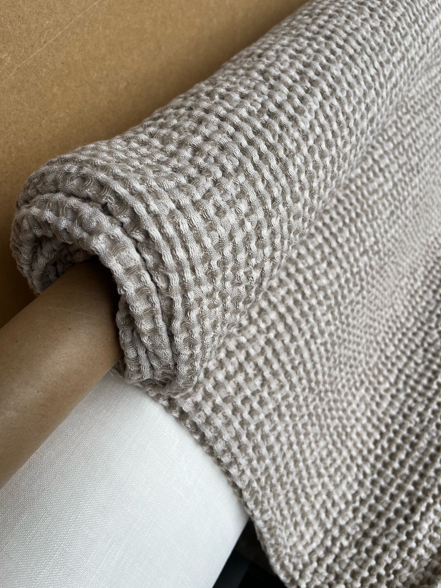 Waffle Linen Cotton Fabric: 88" Extra Wide, Semi Natural