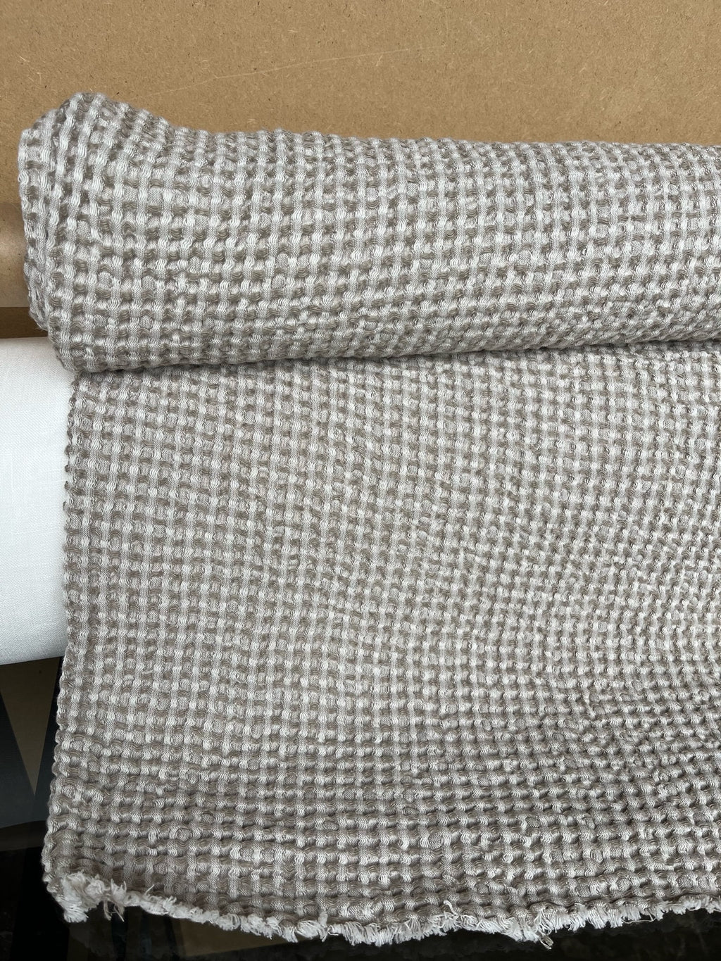 Waffle Linen Cotton Fabric: 88" Extra Wide, Semi Natural
