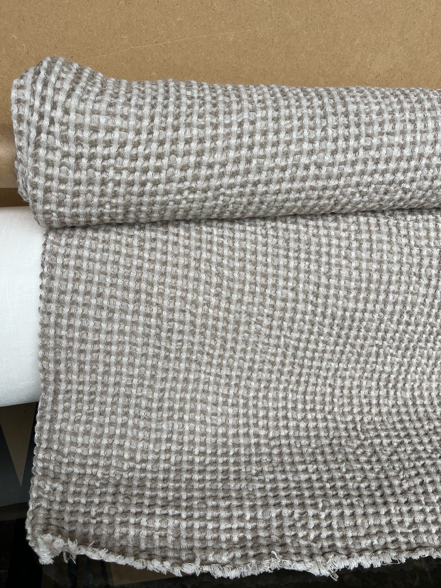 Waffle Linen Cotton Fabric: 88" Extra Wide, Semi Natural