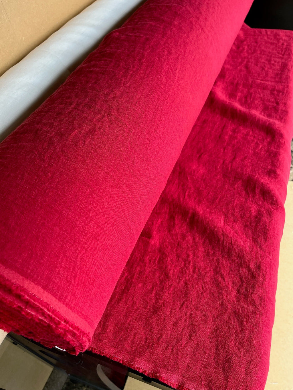 Extra Wide Berry Red Linen Fabric: Softened 110" Wide
