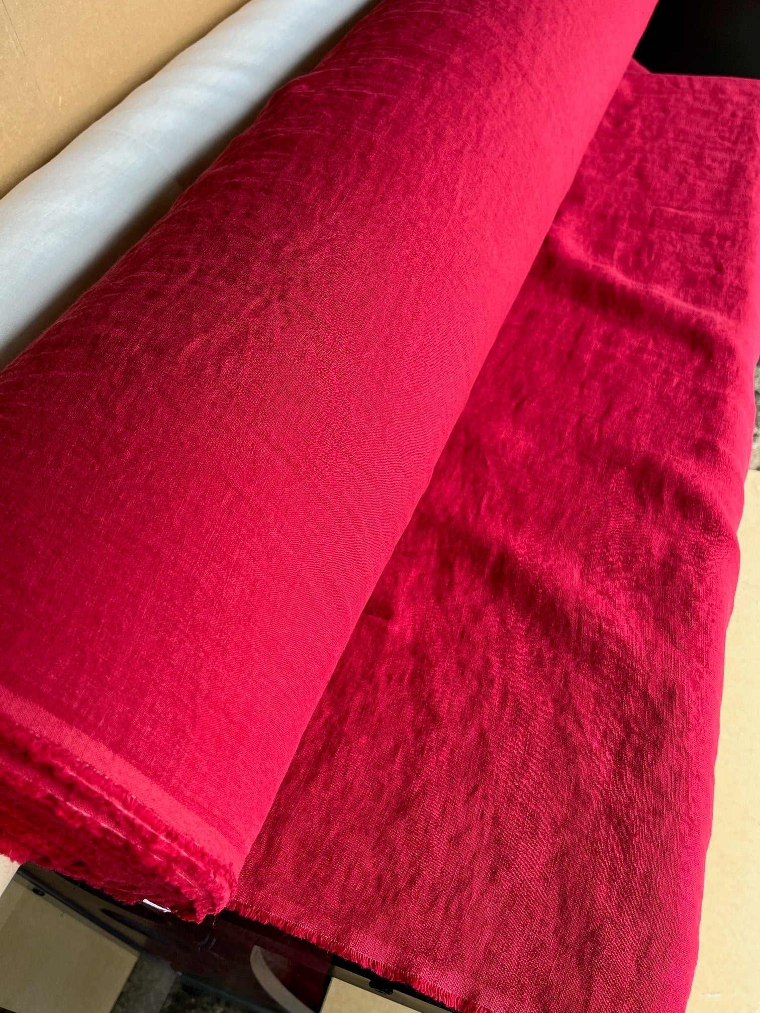 Extra Wide Berry Red Linen Fabric: Softened 110" Wide