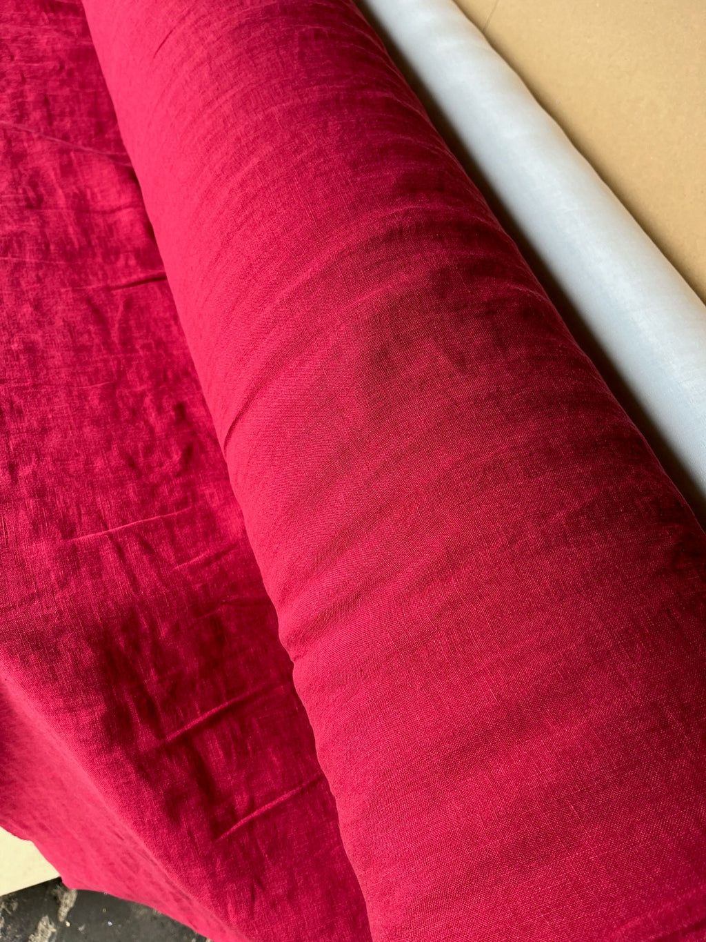 Extra Wide Berry Red Linen Fabric: Softened 110" Wide