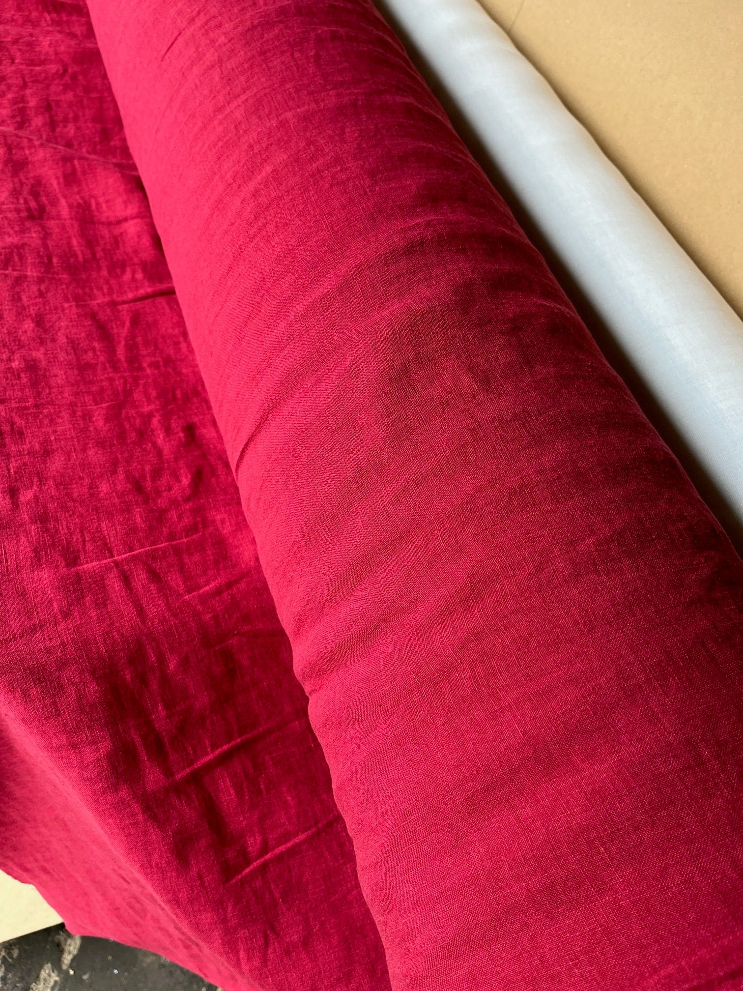 Extra Wide Berry Red Linen Fabric: Softened 110" Wide