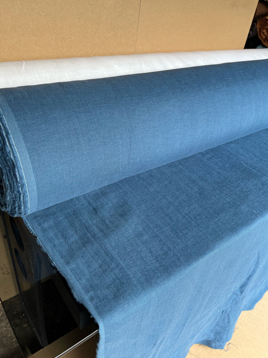 Extra Wide Steel Blue Linen Fabric: 100% Natural, 250cm Wide