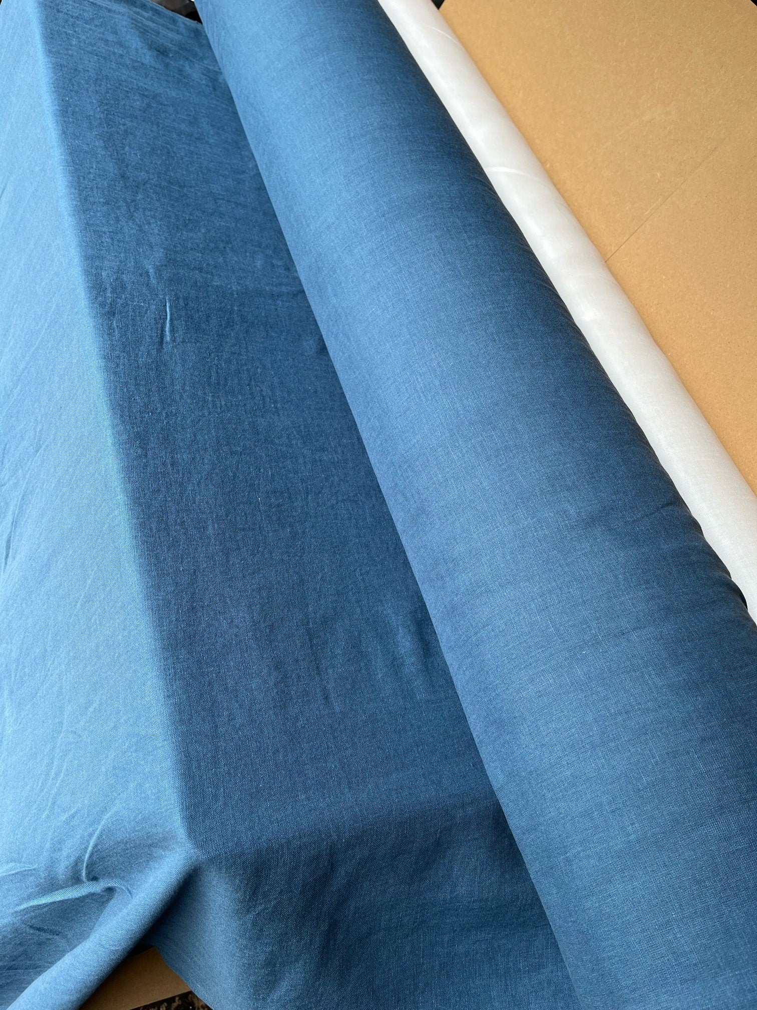 Extra Wide Steel Blue Linen Fabric: 100% Natural, 250cm Wide
