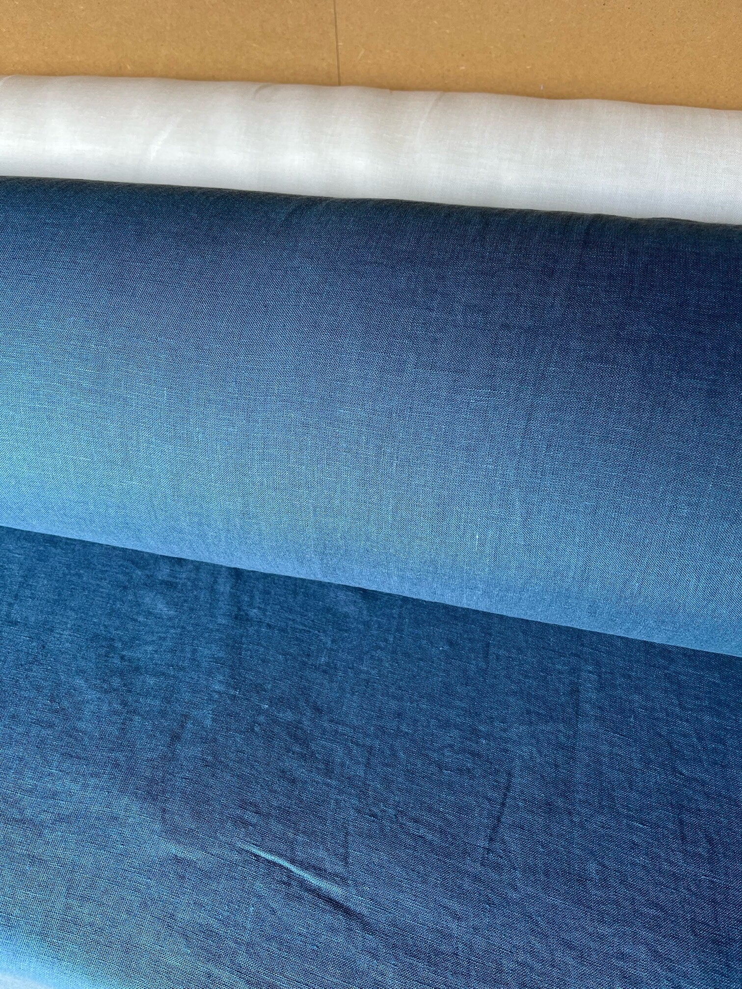 Extra Wide Steel Blue Linen Fabric: 100% Natural, 250cm Wide