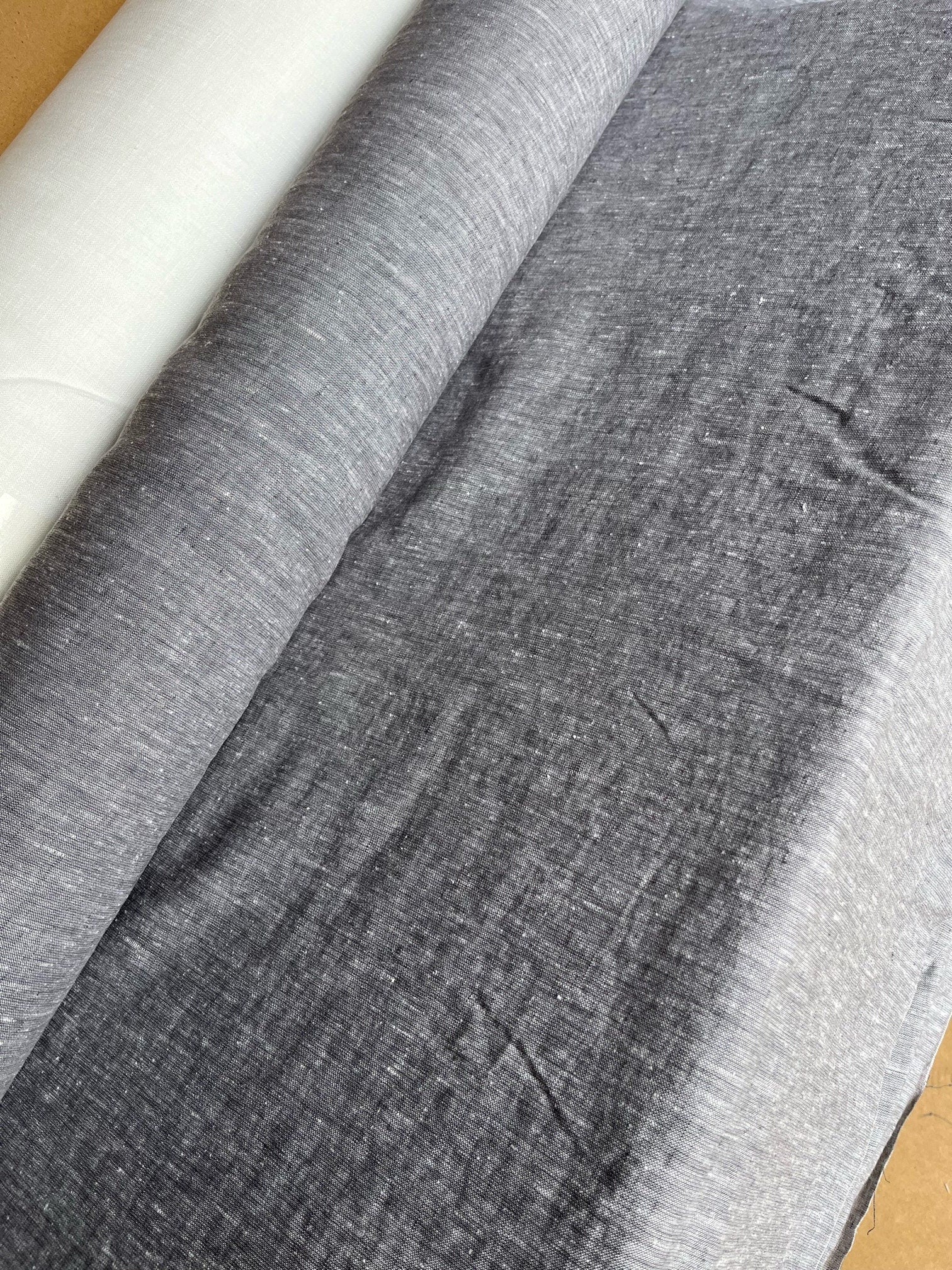 Extra Wide Silver Melange Linen Fabric: 250cm Wide, Softened
