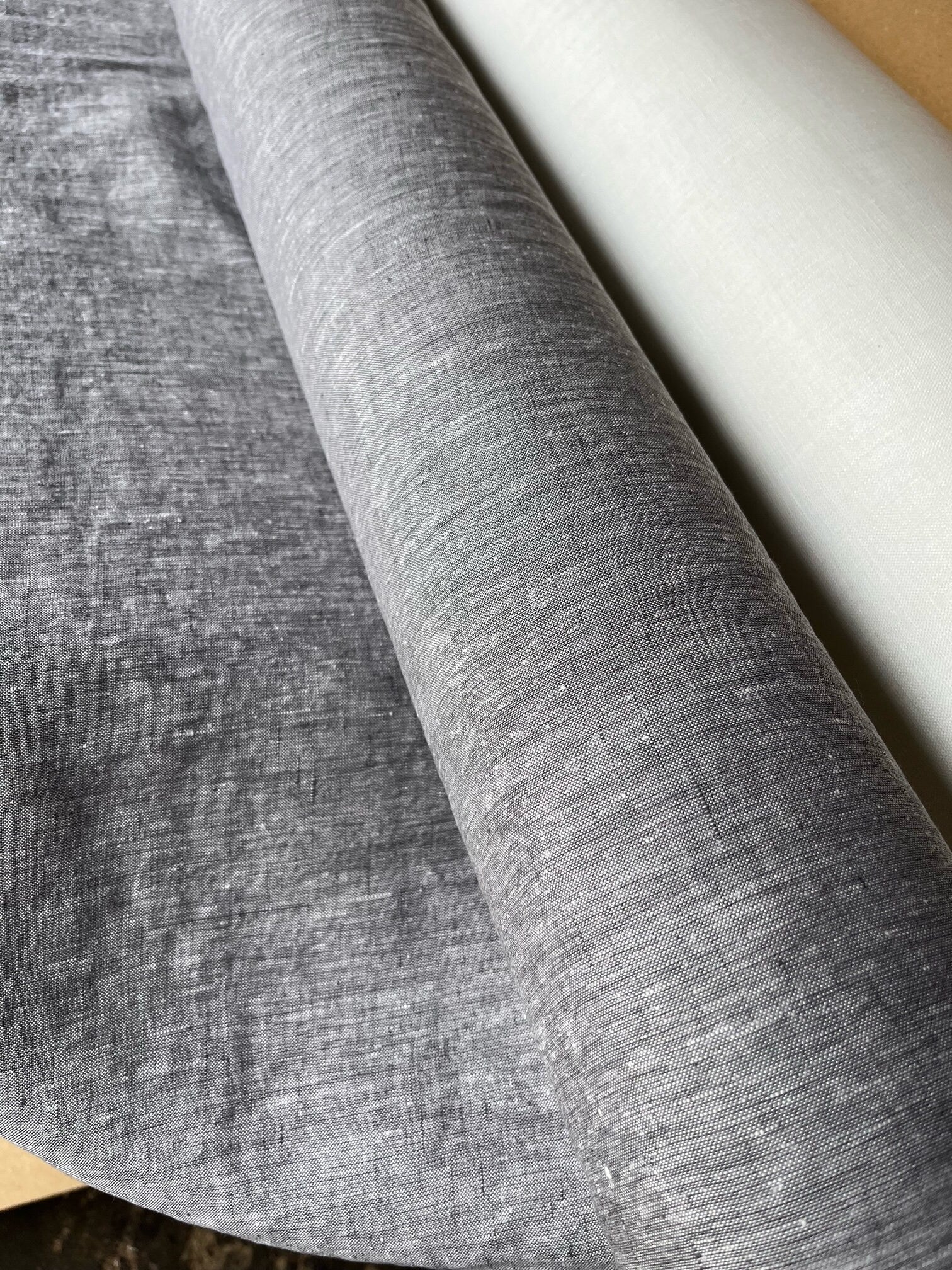 Extra Wide Silver Melange Linen Fabric: 250cm Wide, Softened