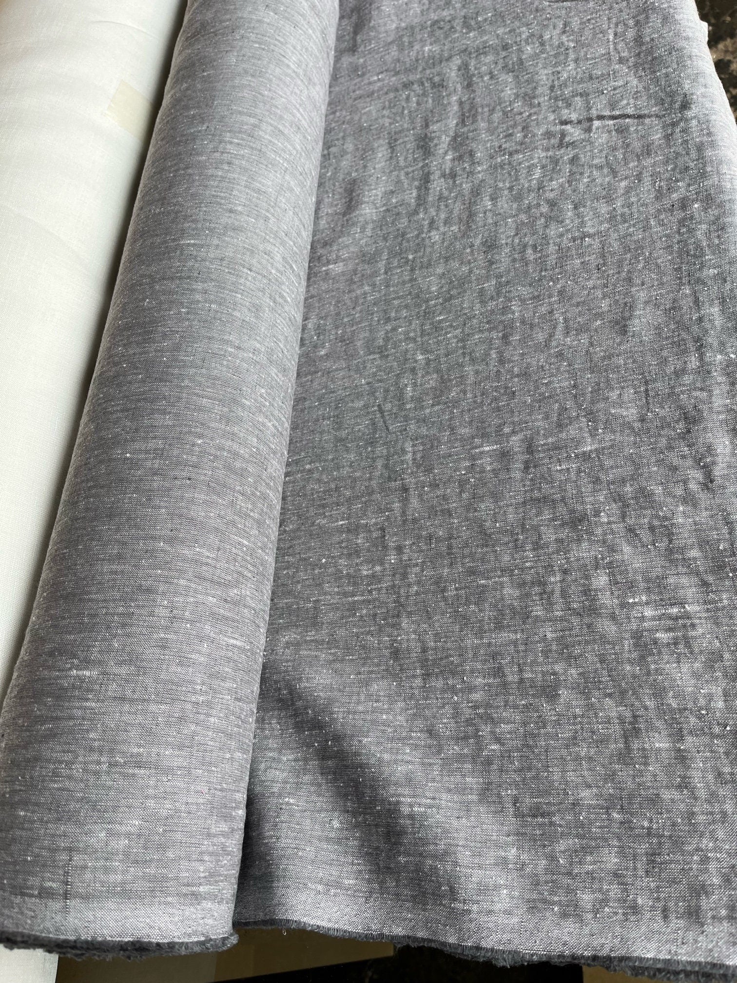 Extra Wide Silver Melange Linen Fabric: 250cm Wide, Softened