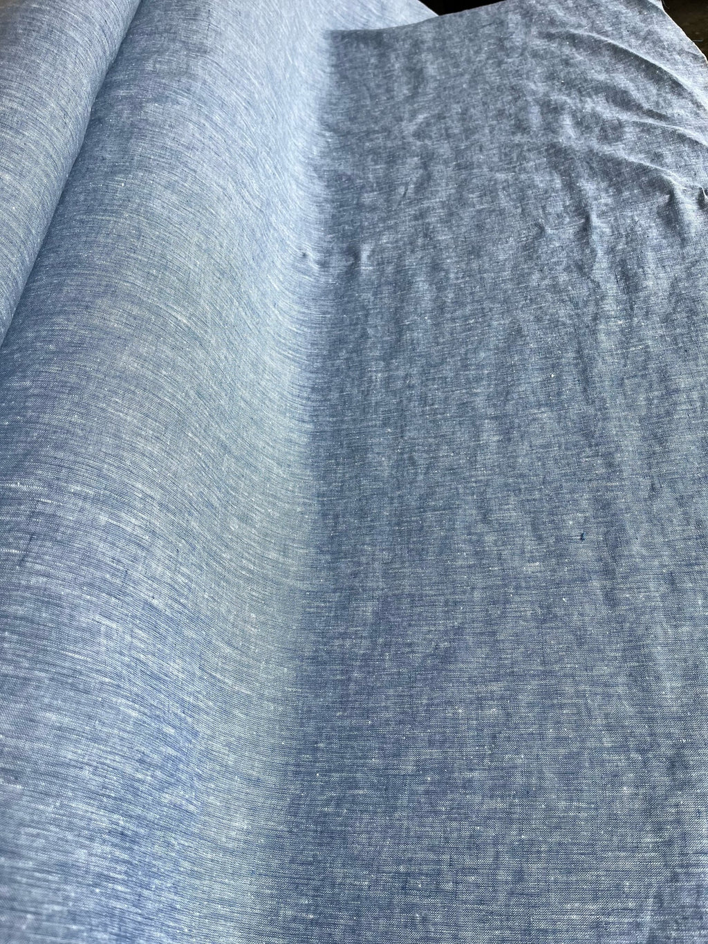 Extra Wide Blue Melange Linen Fabric: 100% Natural, 250cm Wide