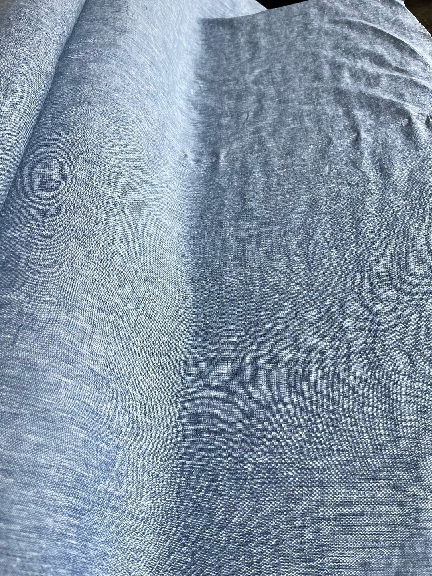 Extra Wide Blue Melange Linen Fabric: 100% Natural, 250cm Wide