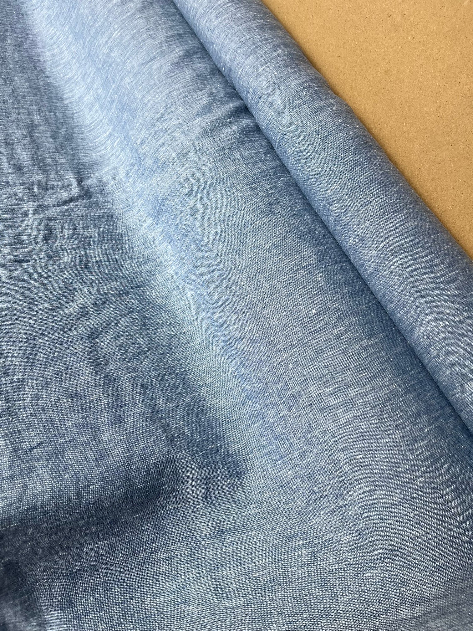 Extra Wide Blue Melange Linen Fabric: 100% Natural, 250cm Wide