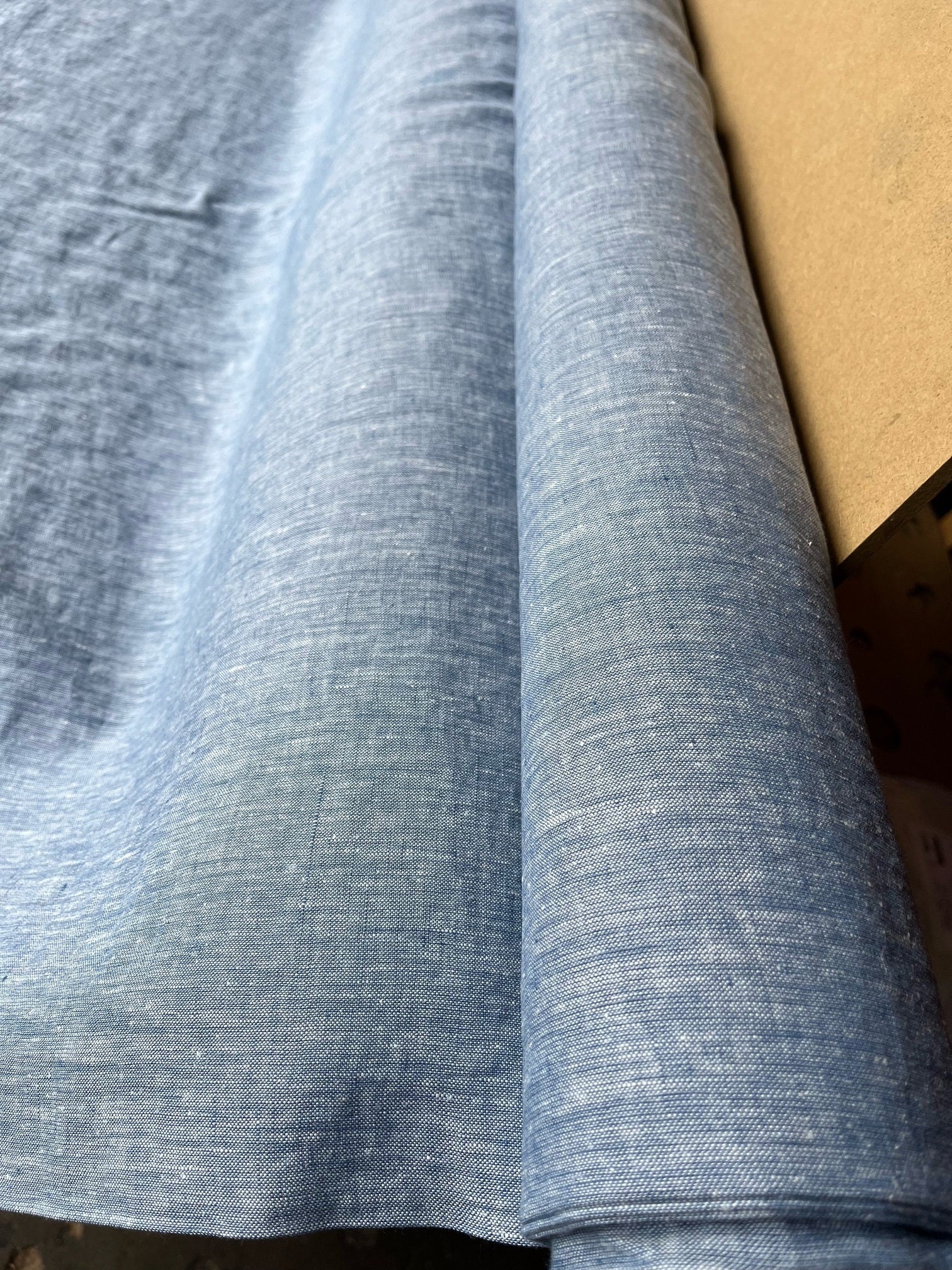 Extra Wide Blue Melange Linen Fabric: 100% Natural, 250cm Wide