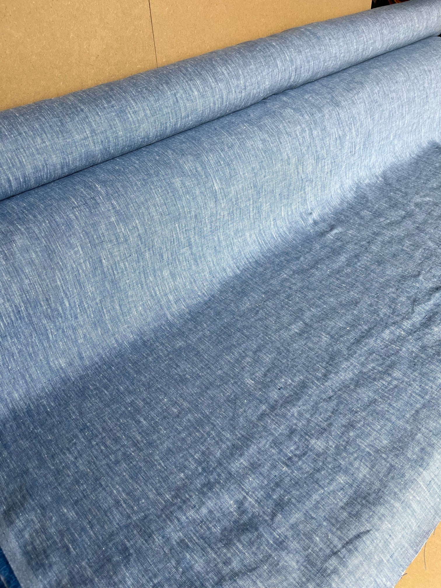 Extra Wide Blue Melange Linen Fabric: 100% Natural, 250cm Wide