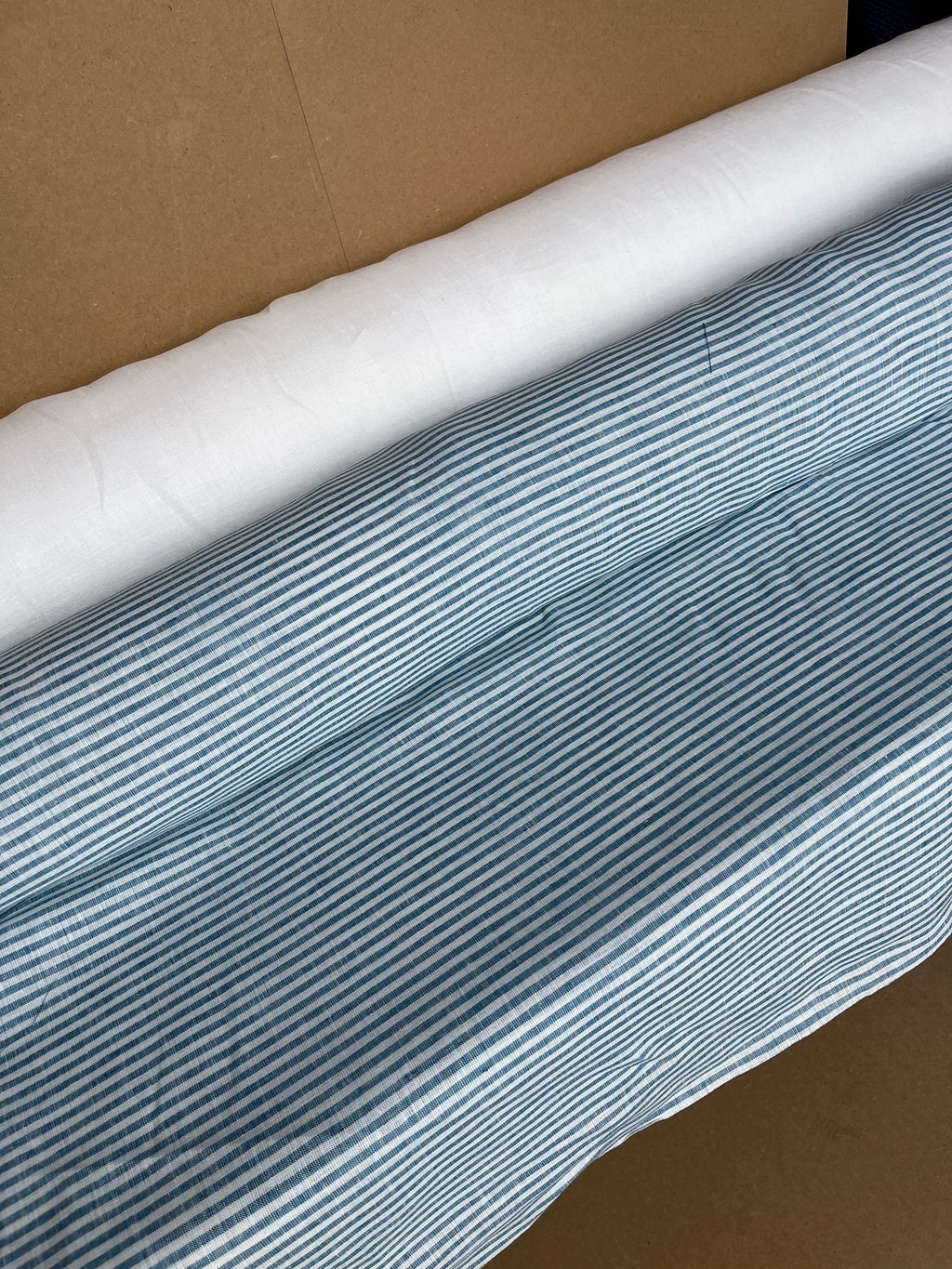 Extra Wide Light Blue Striped Linen Fabric: 250cm Wide