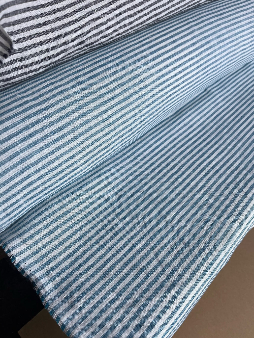 Extra Wide Light Blue Striped Linen Fabric: 250cm Wide