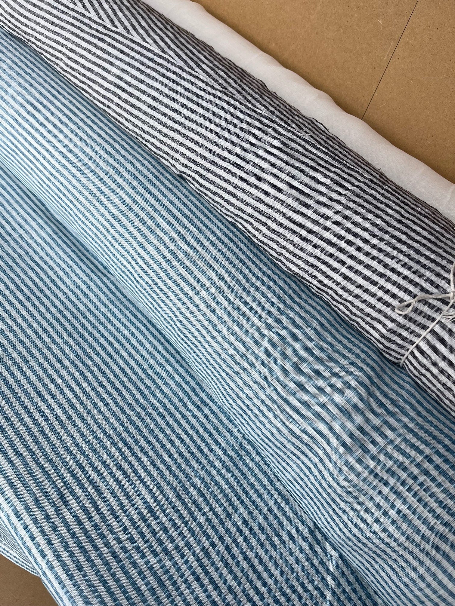 Extra Wide Light Blue Striped Linen Fabric: 250cm Wide