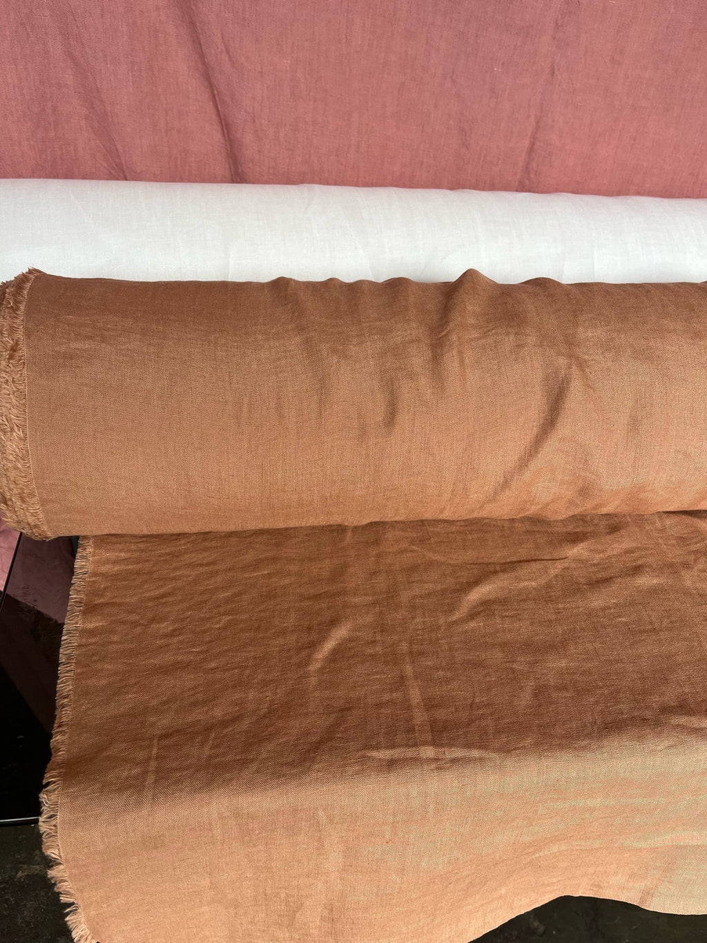 Dusty Ochre Linen Fabric: 100% French Flax, Softened (145cm Width)