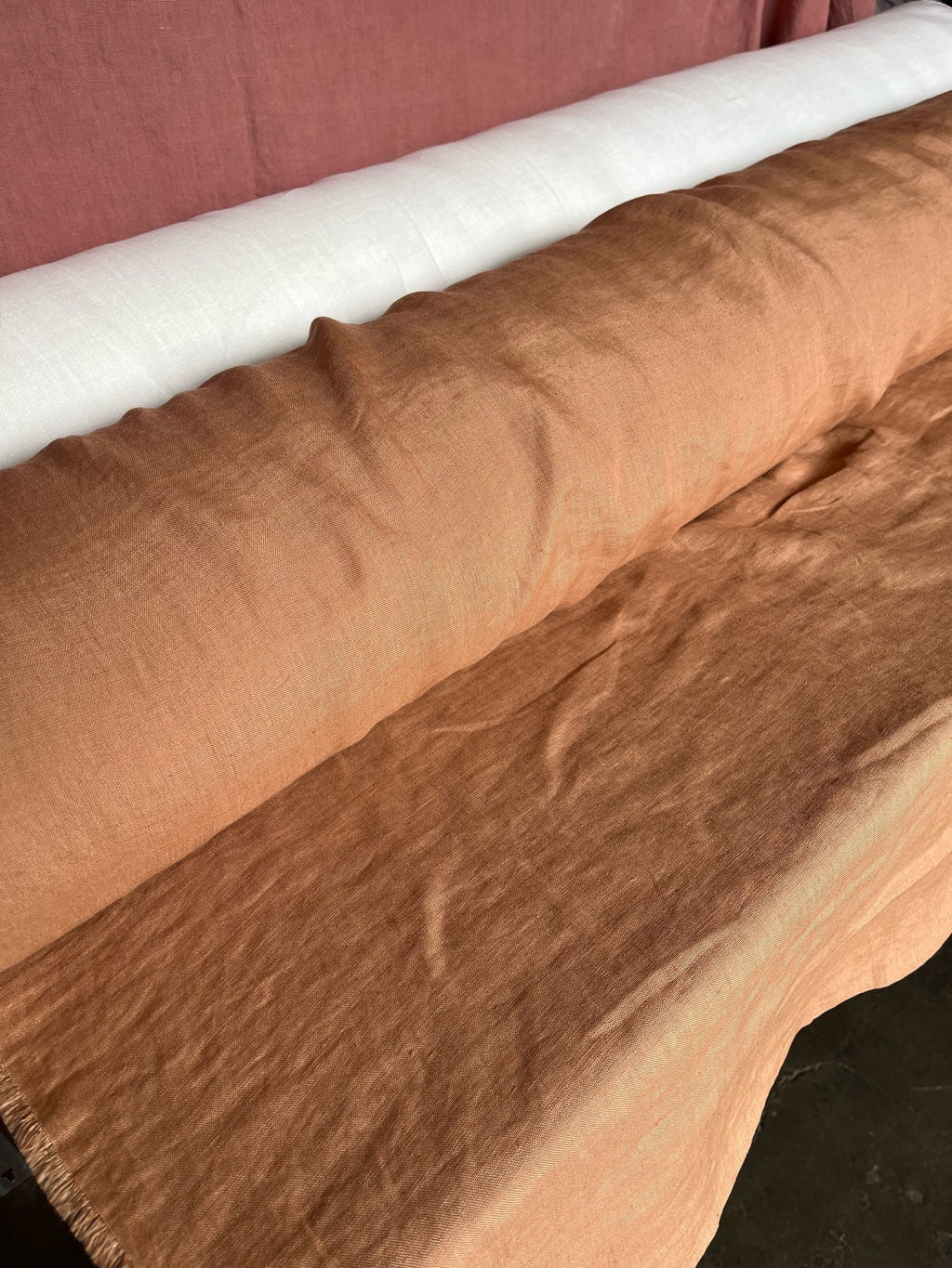 Dusty Ochre Linen Fabric: 100% French Flax, Softened (145cm Width)