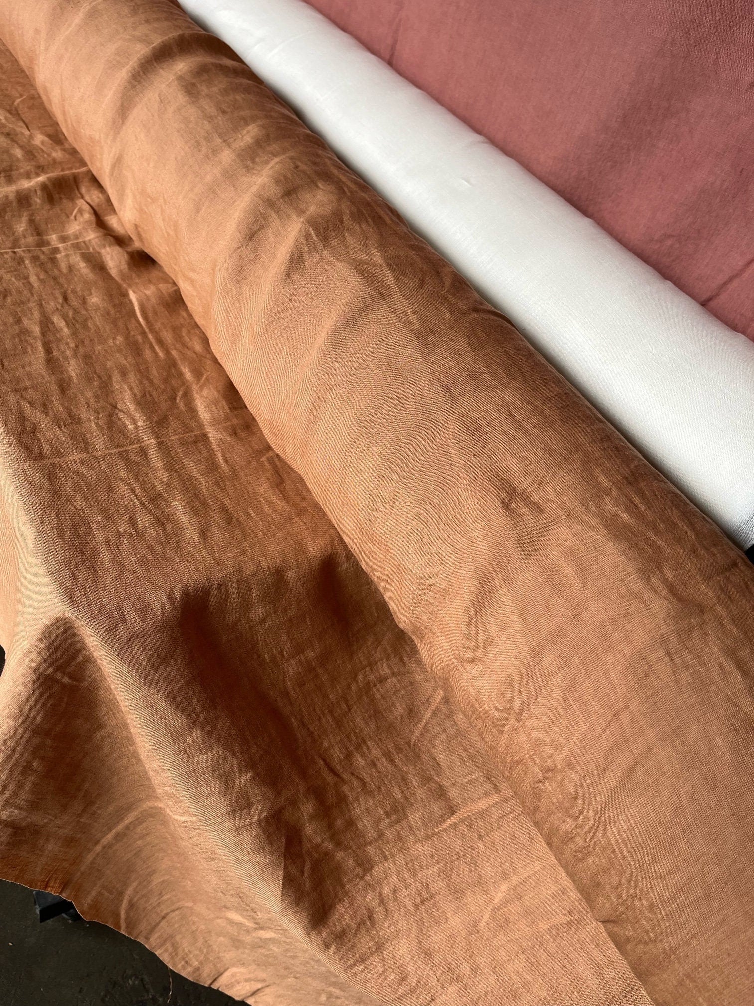 Dusty Ochre Linen Fabric: 100% French Flax, Softened (145cm Width)
