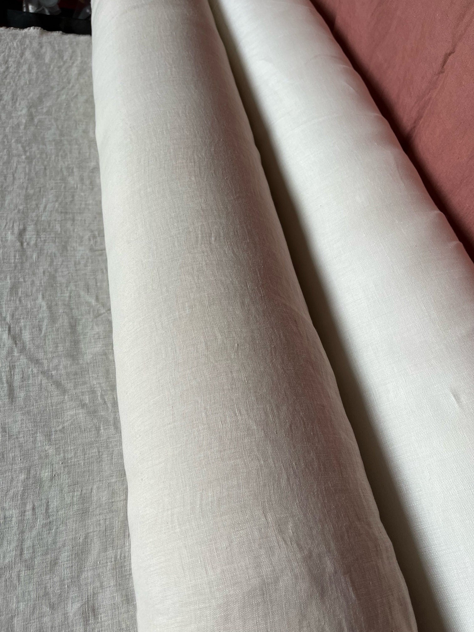 Warm Ivory Linen Fabric: 100% French Flax, Softened (145cm Width)