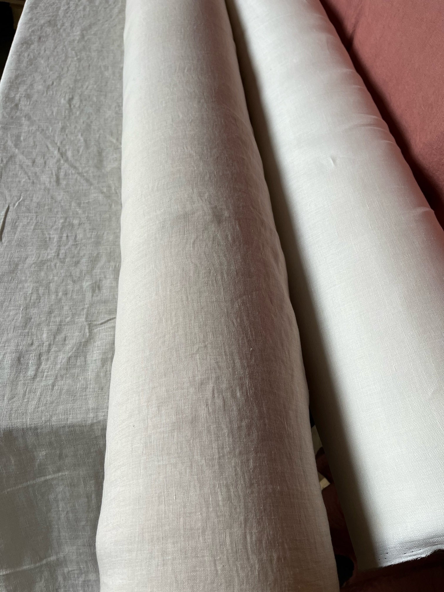 Warm Ivory Linen Fabric: 100% French Flax, Softened (145cm Width)
