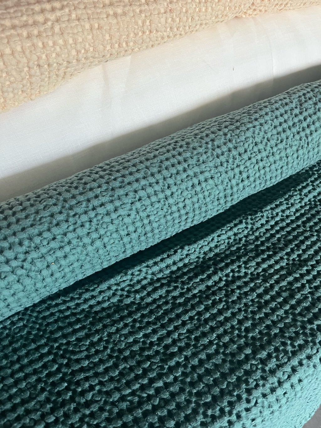 Waffle Linen Cotton Fabric: SOFT Green, 88" Extra Wide, 250g
