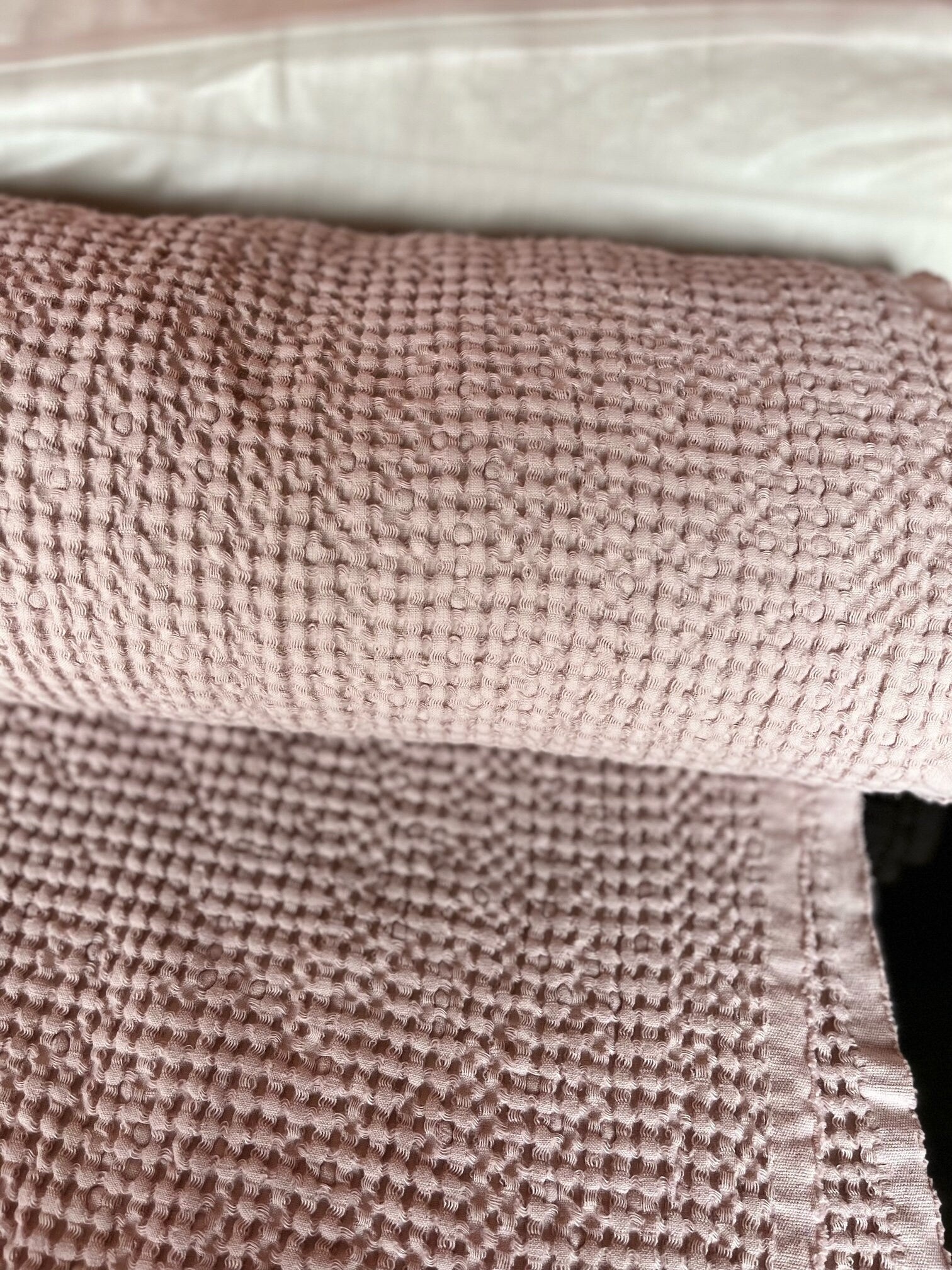 Extra Wide Waffle Linen Cotton Fabric: Dusty Rose BGO137, 88" Wide