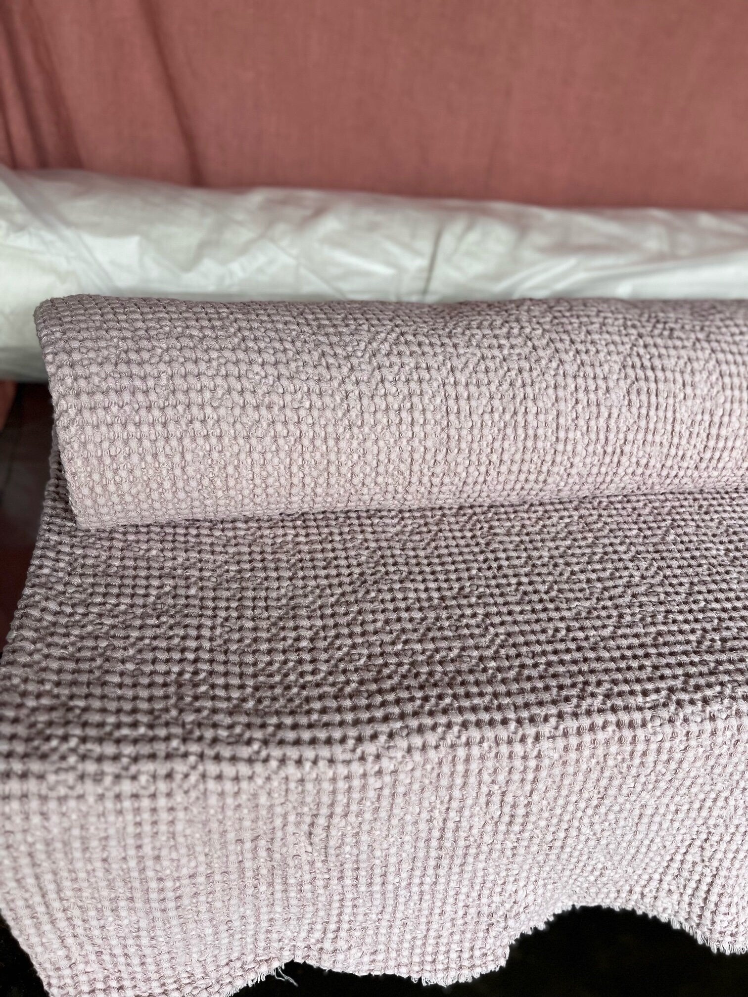Extra Wide Waffle Linen Cotton Fabric: Dusty Rose BGO137, 88" Wide
