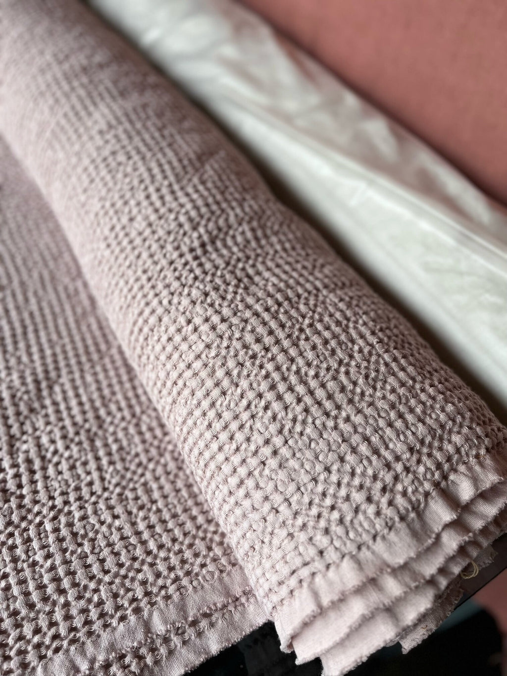 Extra Wide Waffle Linen Cotton Fabric: Dusty Rose BGO137, 88" Wide