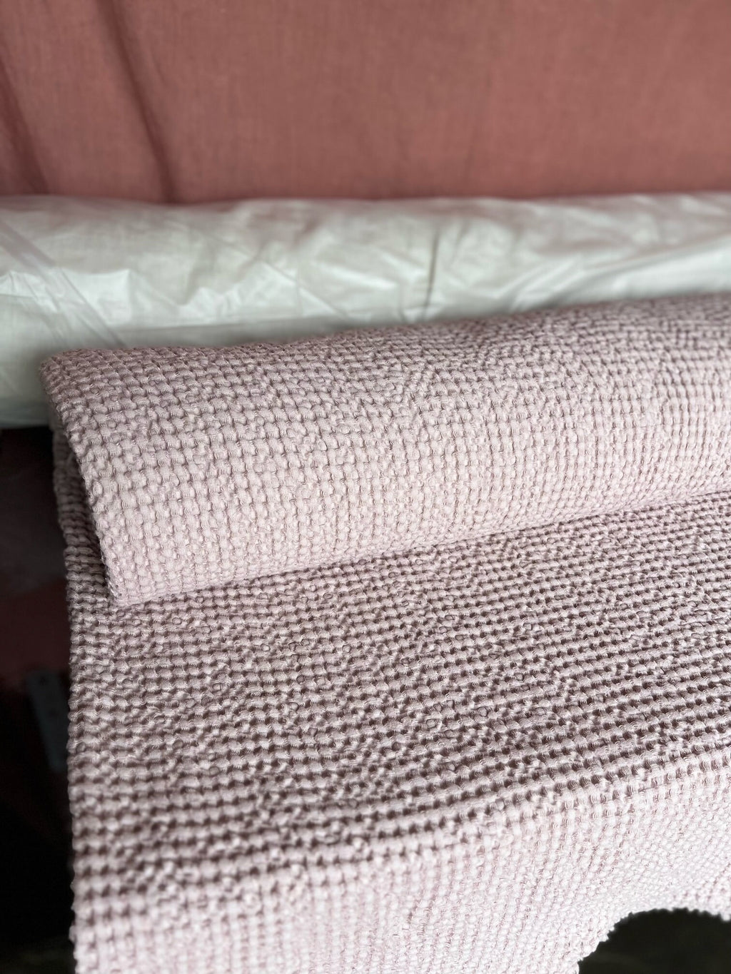 Extra Wide Waffle Linen Cotton Fabric: Dusty Rose BGO137, 88" Wide