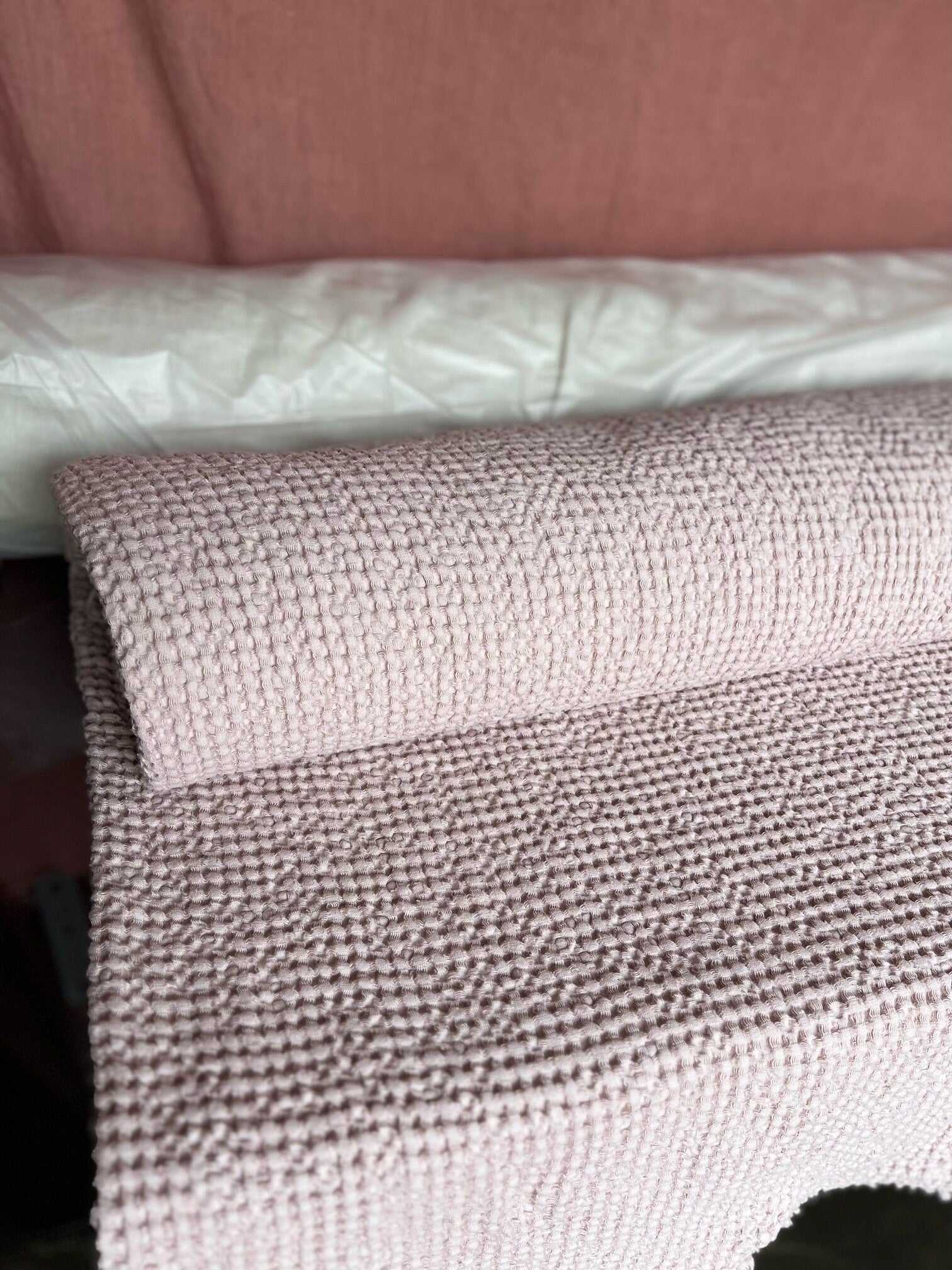 Extra Wide Waffle Linen Cotton Fabric: Dusty Rose BGO137, 88" Wide