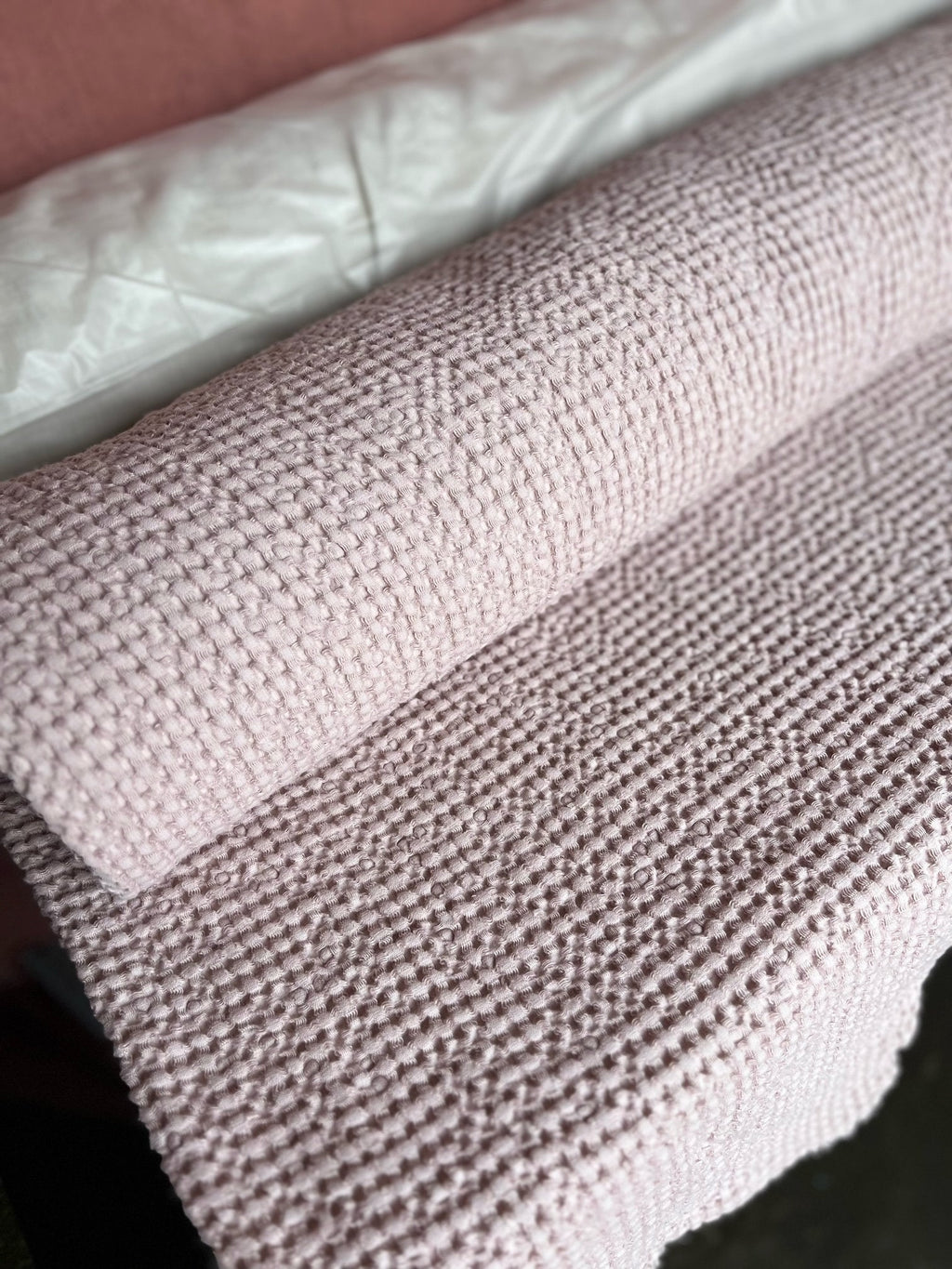 Extra Wide Waffle Linen Cotton Fabric: Dusty Rose BGO137, 88" Wide