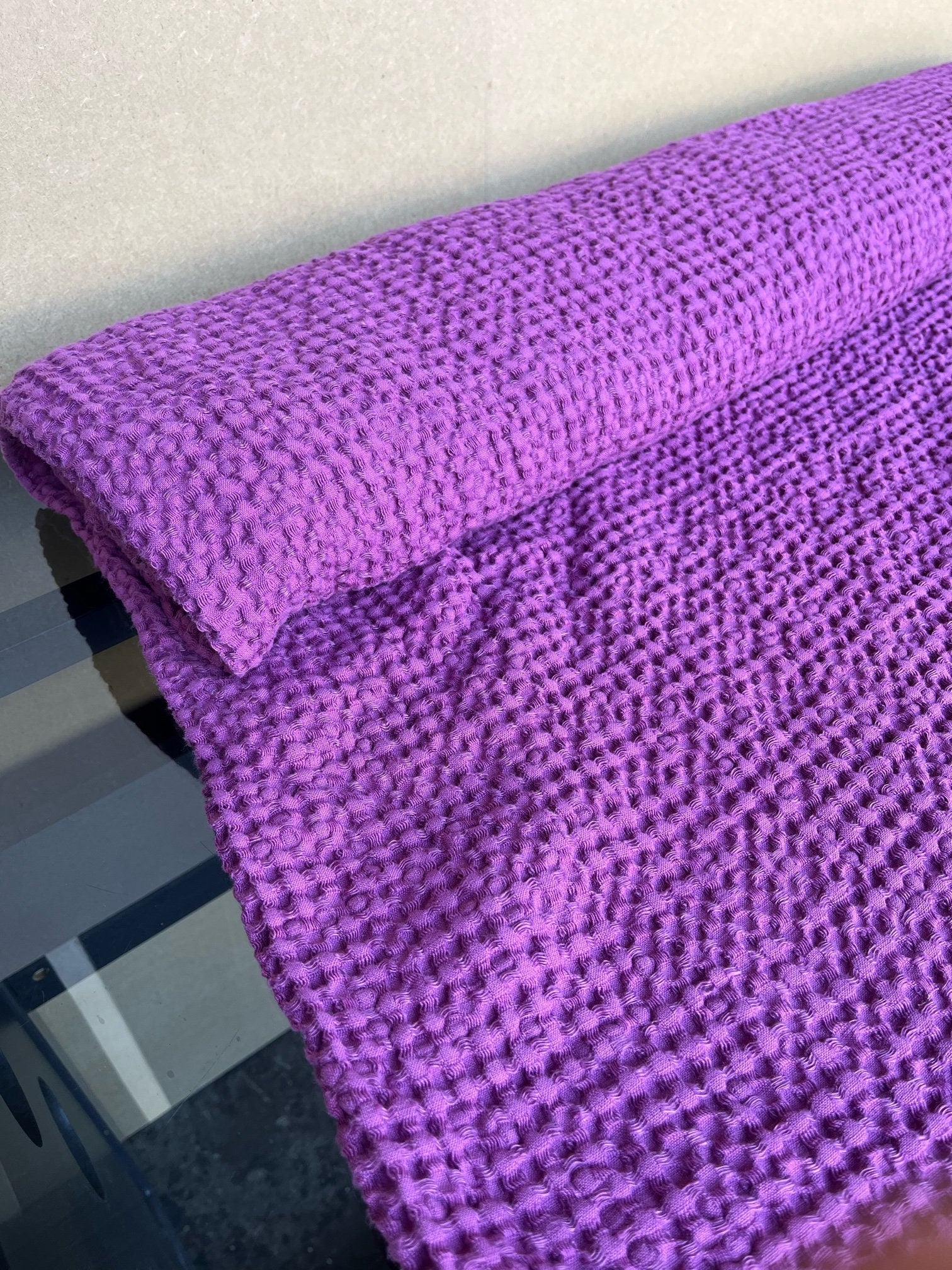 Extra Wide Waffle Linen Cotton Fabric: Natural Absorbent Towel Material