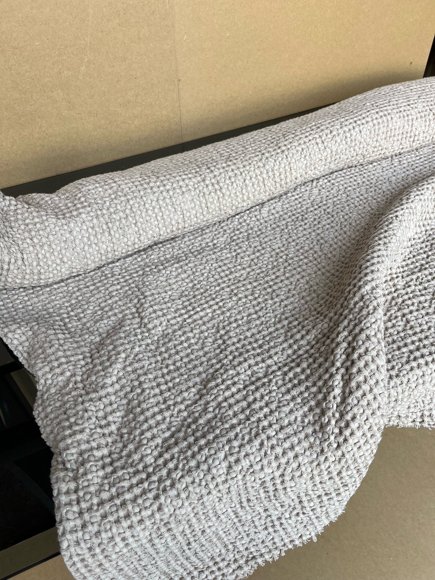 Extra Wide Waffle Linen Cotton Fabric: Warm Ivory BGO137, 88" Wide