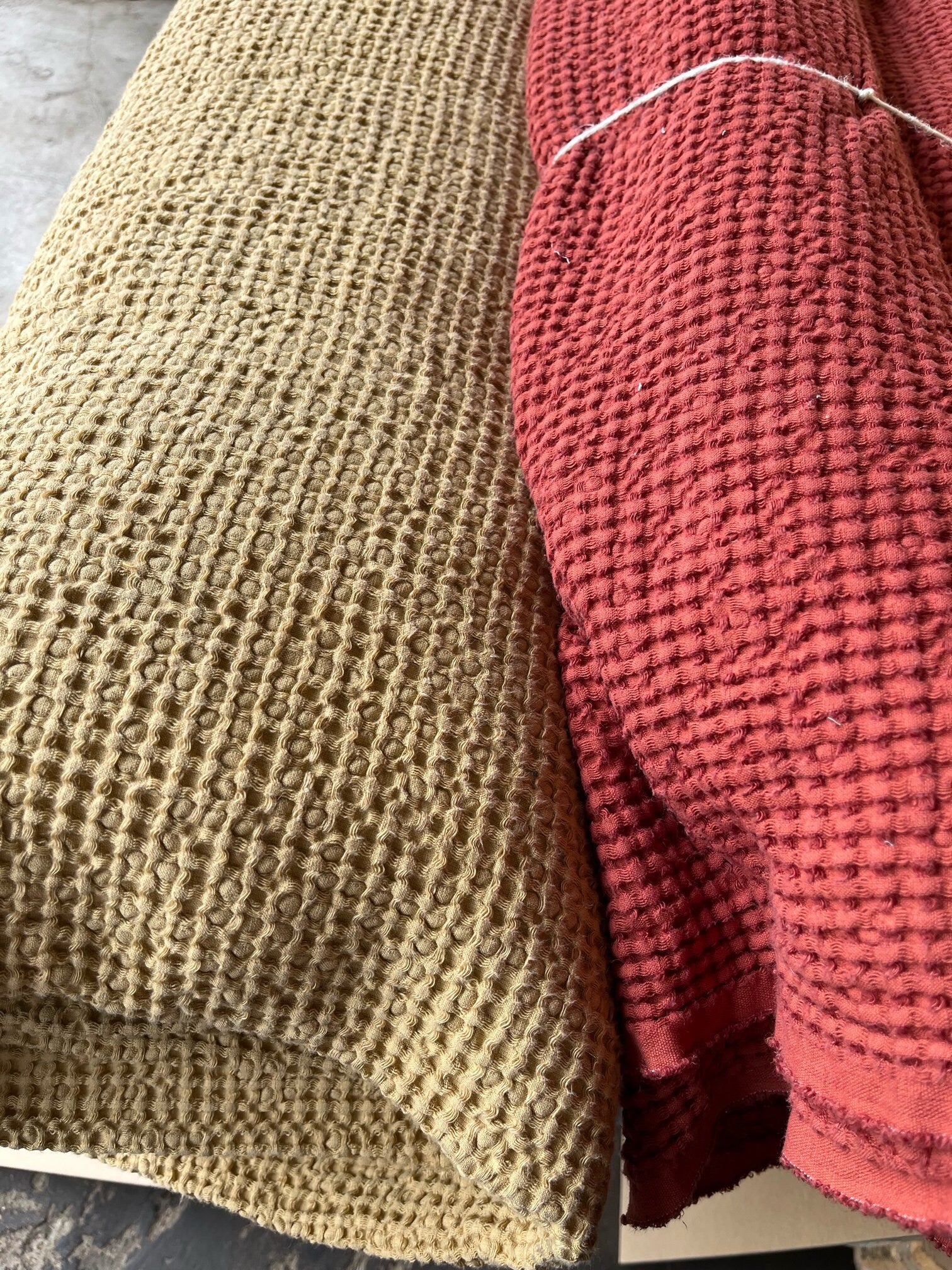 Waffle Linen Cotton Fabric: 88" Extra Wide Tan BGO137 - By The Metre