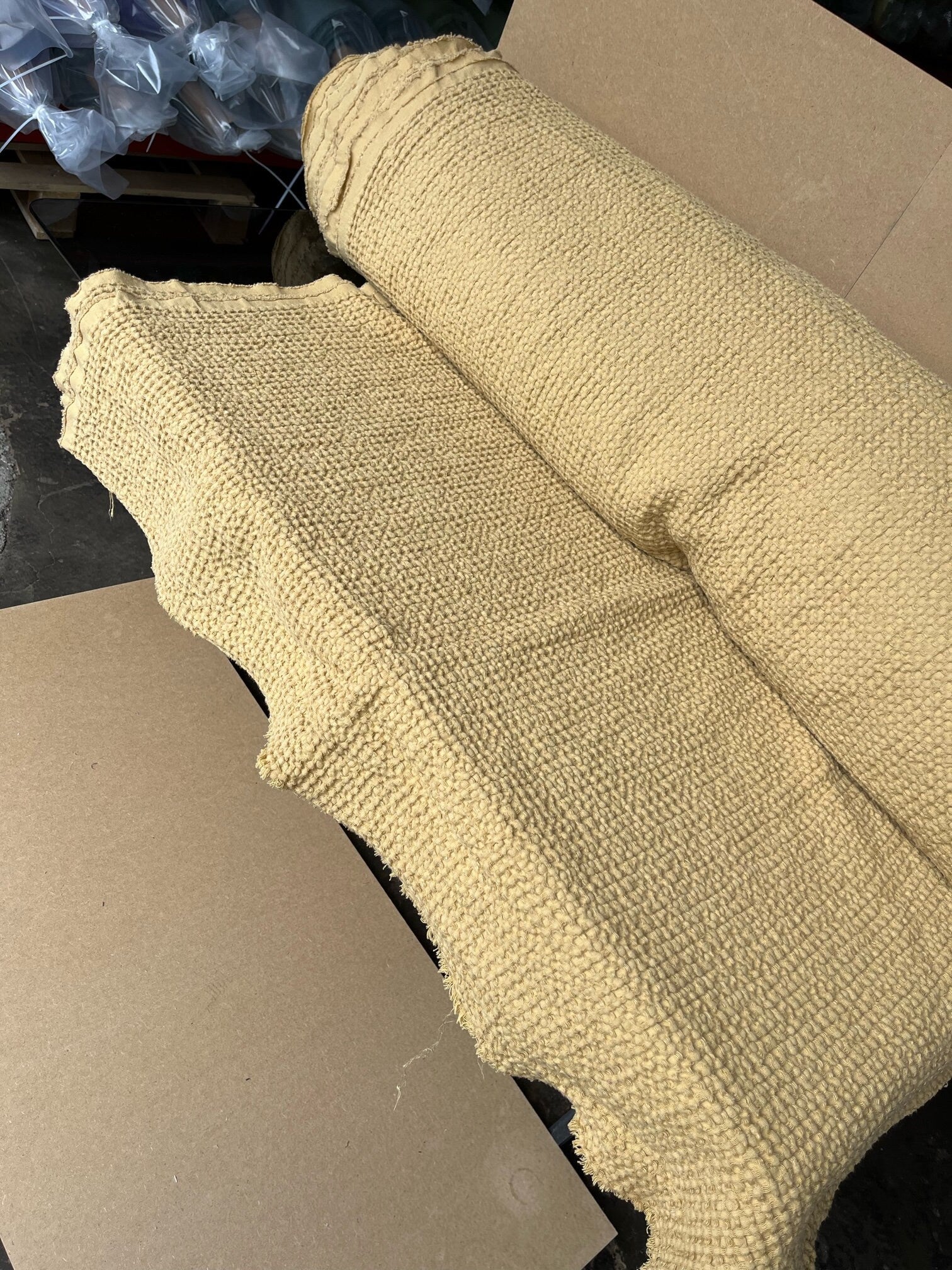 Waffle Linen Cotton Fabric: 88" Extra Wide Tan BGO137 - By The Metre