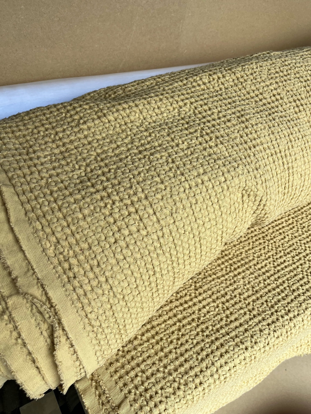 Waffle Linen Cotton Fabric: 88" Extra Wide Tan BGO137 - By The Metre