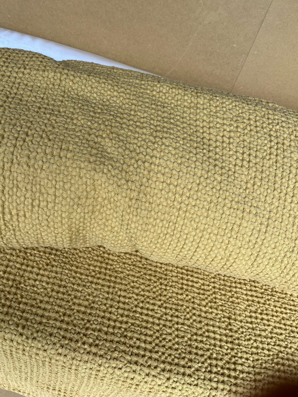 Waffle Linen Cotton Fabric: 88" Extra Wide Tan BGO137 - By The Metre
