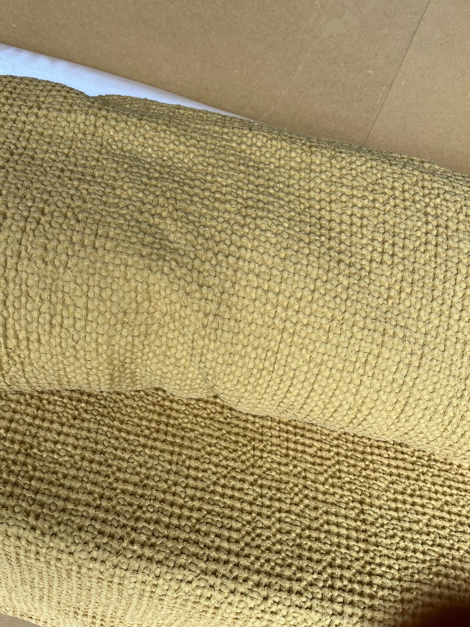 Waffle Linen Cotton Fabric: 88" Extra Wide Tan BGO137 - By The Metre