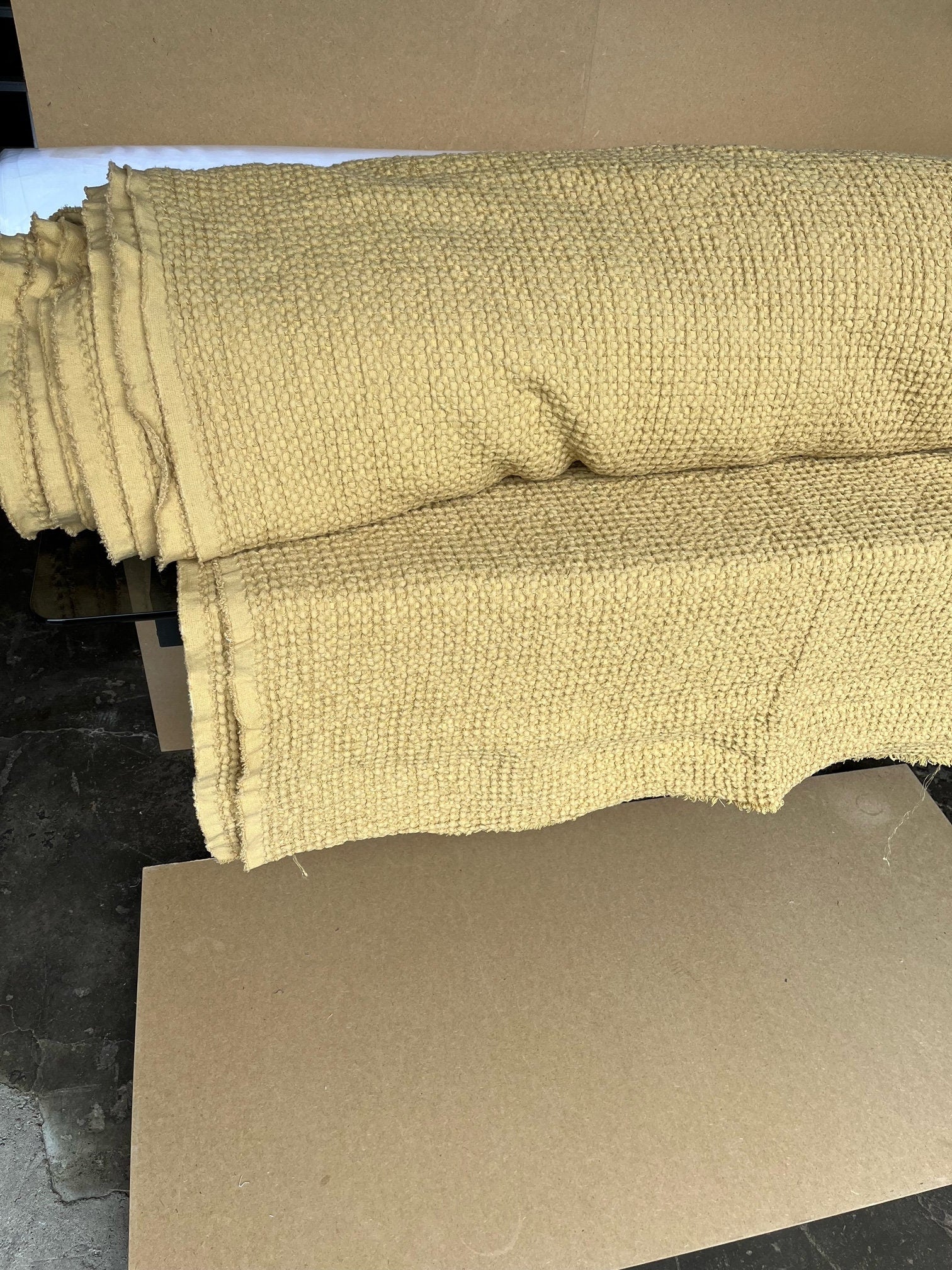 Waffle Linen Cotton Fabric: 88" Extra Wide Tan BGO137 - By The Metre