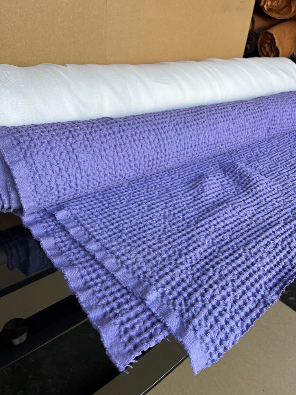 88" Extra Wide Waffle Linen Cotton Fabric: Medium Purple BGO137